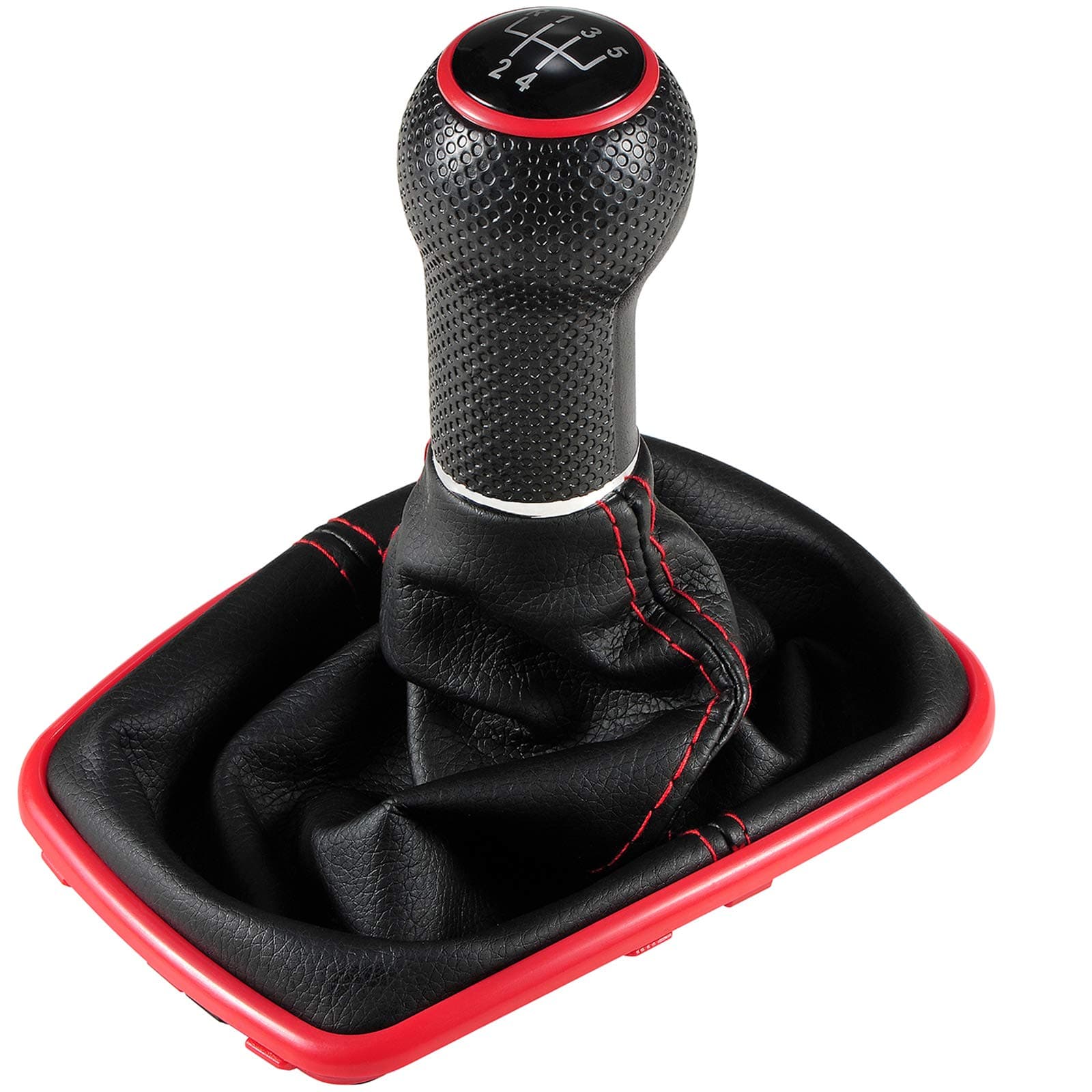 Semoss Universal 5 Speed Manual Gear Shift Knob + Gaiter Boot + Dust Cover + Frame for Car Vehicle Stick Lever,Hole 12mm,Red