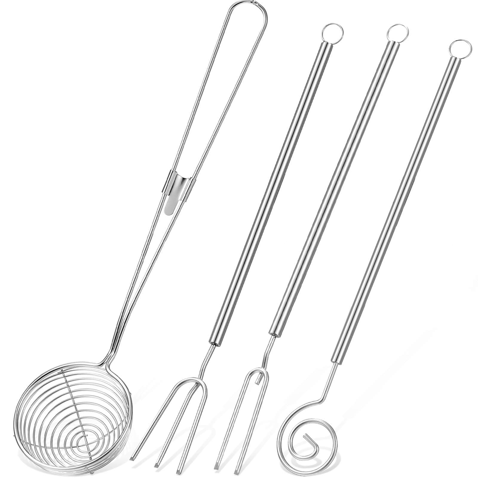 Patelai 4 Pieces Candy Dipping Tools Set Chocolate Dipping Set 3-Prong Dipping Fork, Fondue Fork, Spear, Slotted Spoon for Handmade Chocolates, Pralines and Truffles