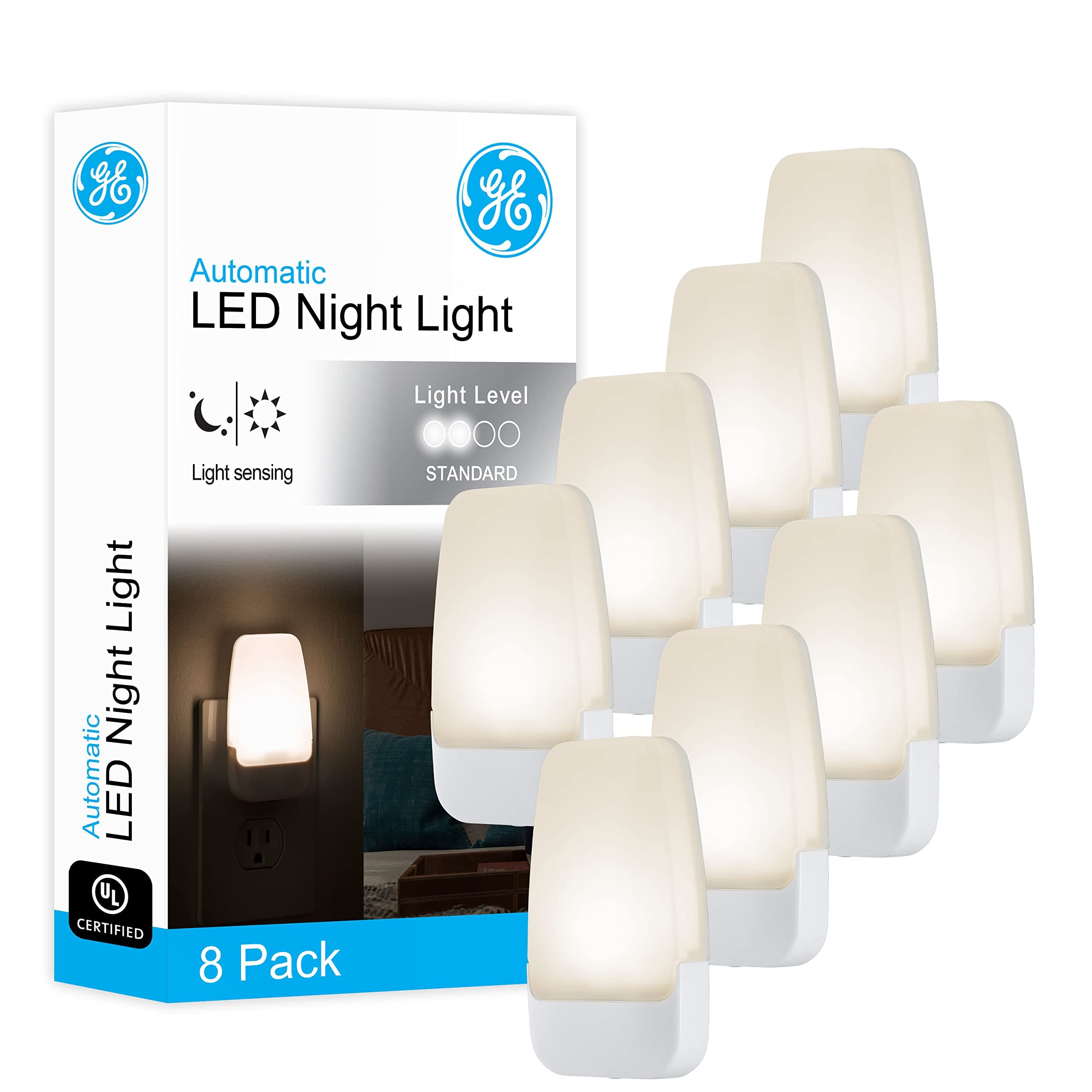 LED Night Light, Plug-in, Dusk to Dawn Sensor, Warm White, Ambient Lighting, Ideal Nightlight for Kids, Adults, Bedroom, Bathroom, Nursery, Hallway, Kitchen, 46478, 8 Pack
