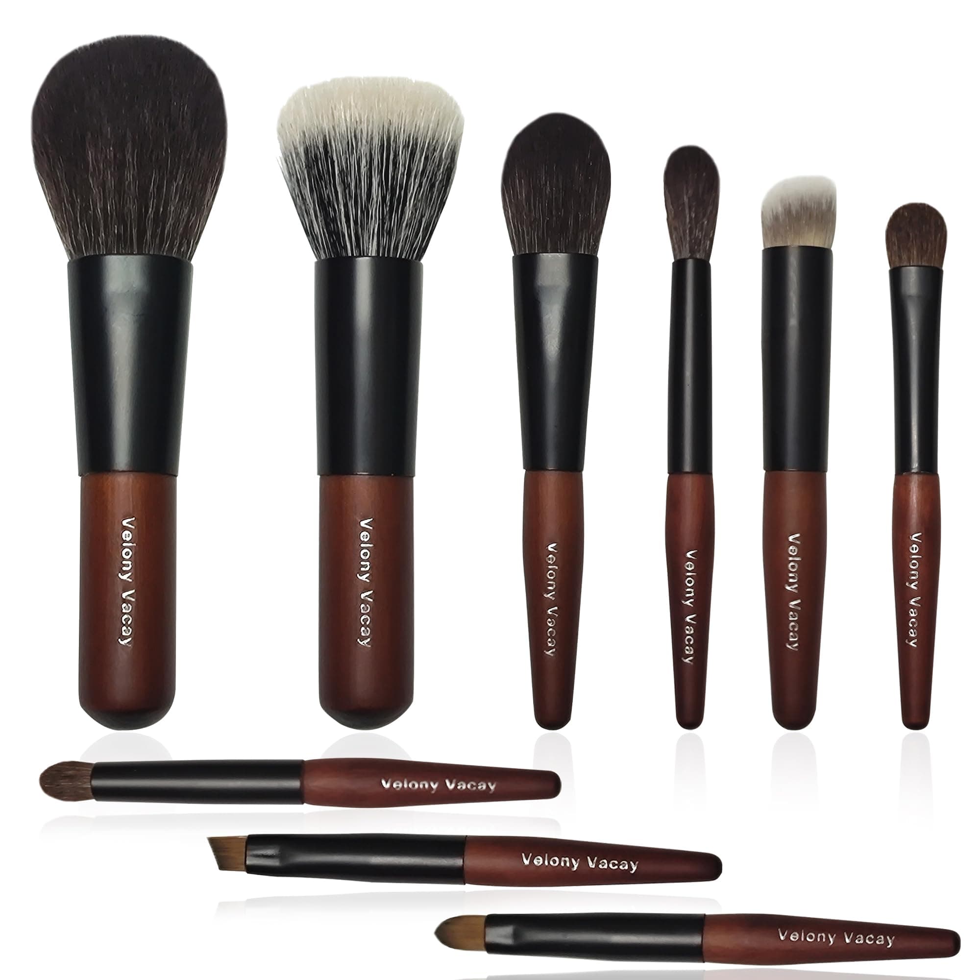Mini Makeup Brush Set, 9 Full Face Mini Travel Make Up Brushes Set, Synthetic & Natural Hair Makeup Brushes For Blush, Eyeshadow, Conceal, Eyebrow Brush, with a compact Brush Case
