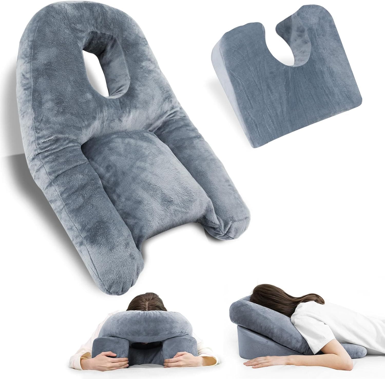 Beauenty Face Down Pillow for Sleeping - for BBL or Eye Surgery Recovery - Prone Pillow for Vitrectomy or Retinal Surgery - Home Massage Pillow with Shredded Memory Foam (Grey)