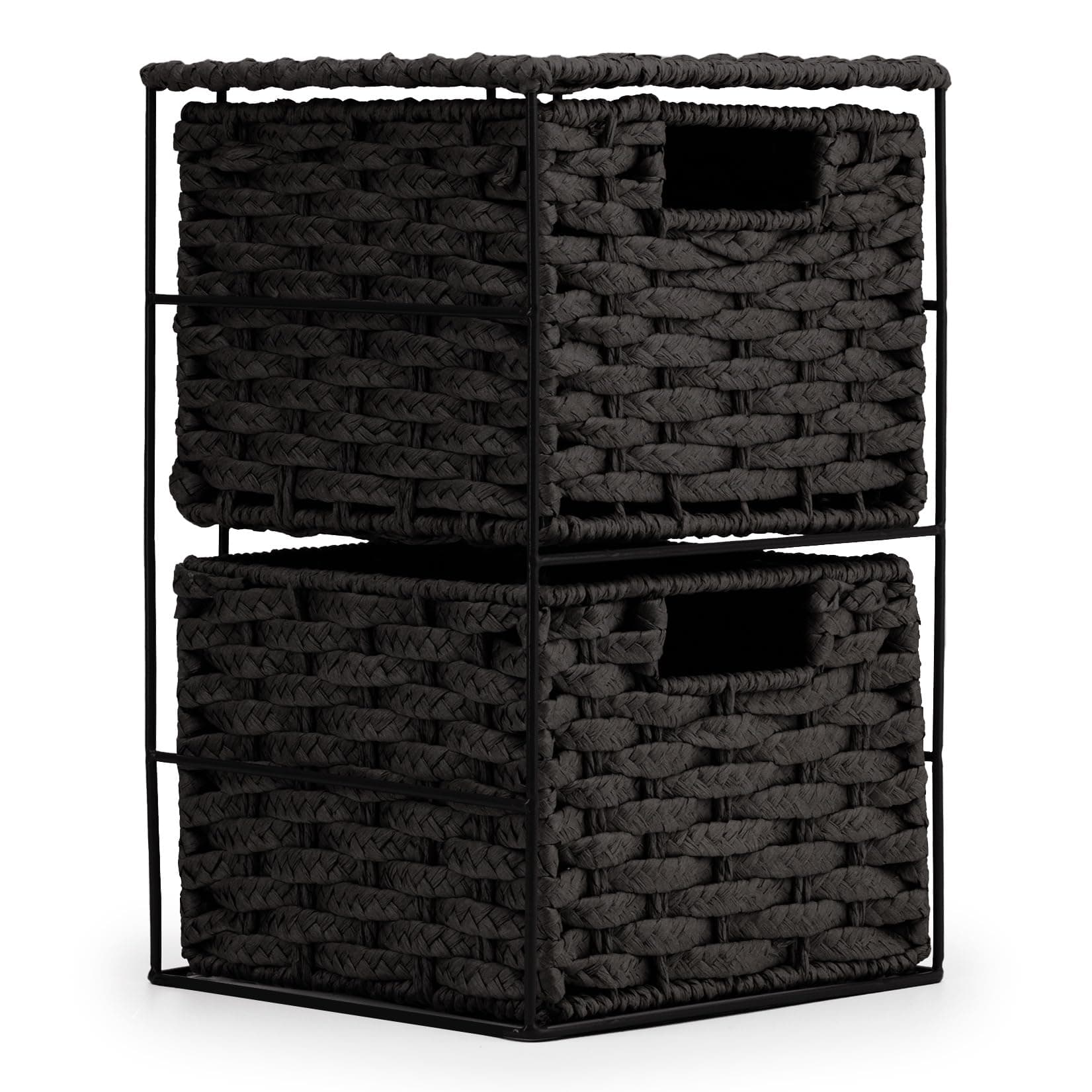 EHC Drawers Storage Unit Baskets, 2 Drawer Wicker Hand-Woven Storage boxes Shelves, Ideal For Organising Home or Office - Black 20 x 22 x 33 cm