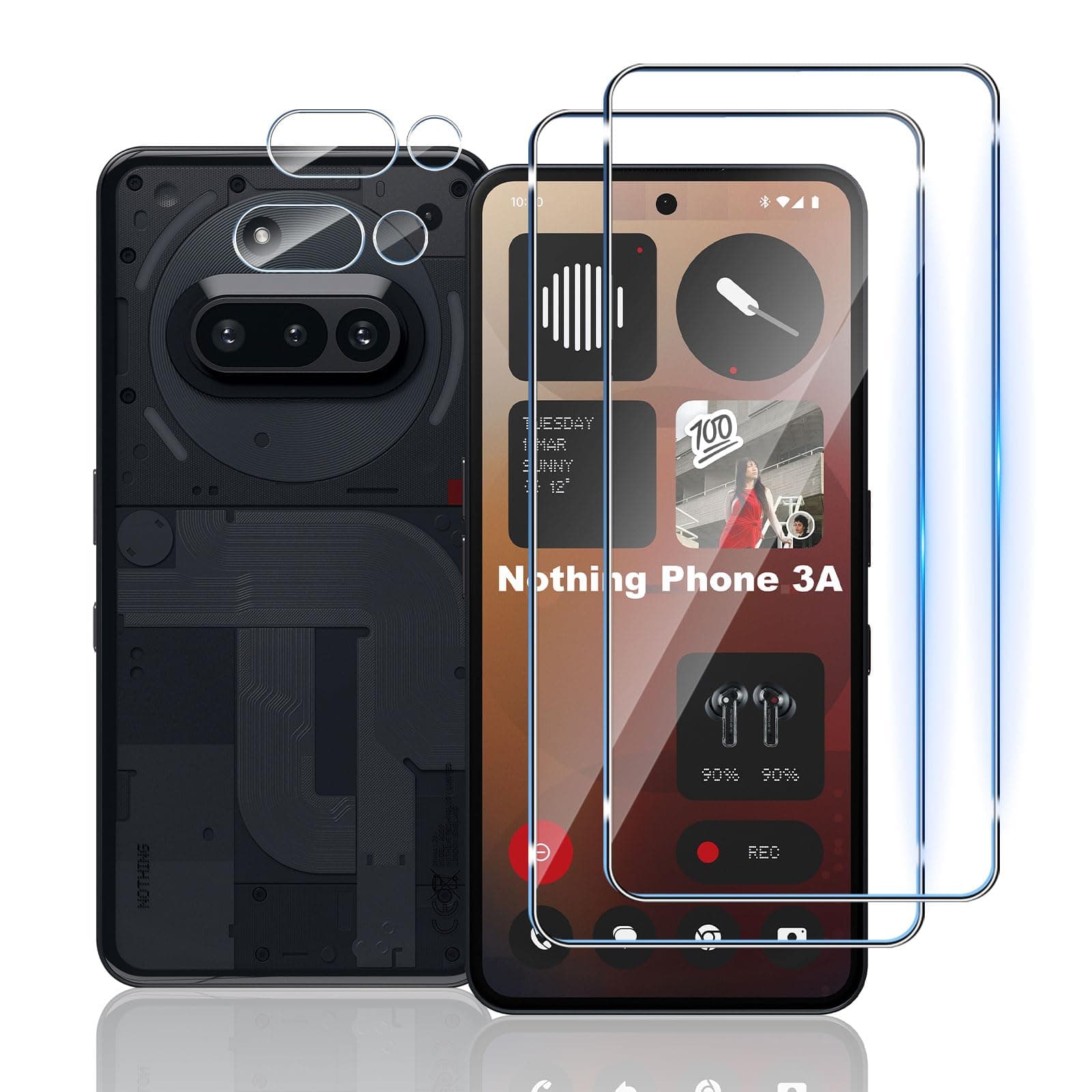 TUTUO Compatible with Nothing Phone 3A 5G Screen Protector, [2+2 Pack] Tempered Glass + Camera Lens Protector,[Anti-Scratch][Bubble Free] 9H Hardness HD Clear Film for Nothing Phone (3a) 5G