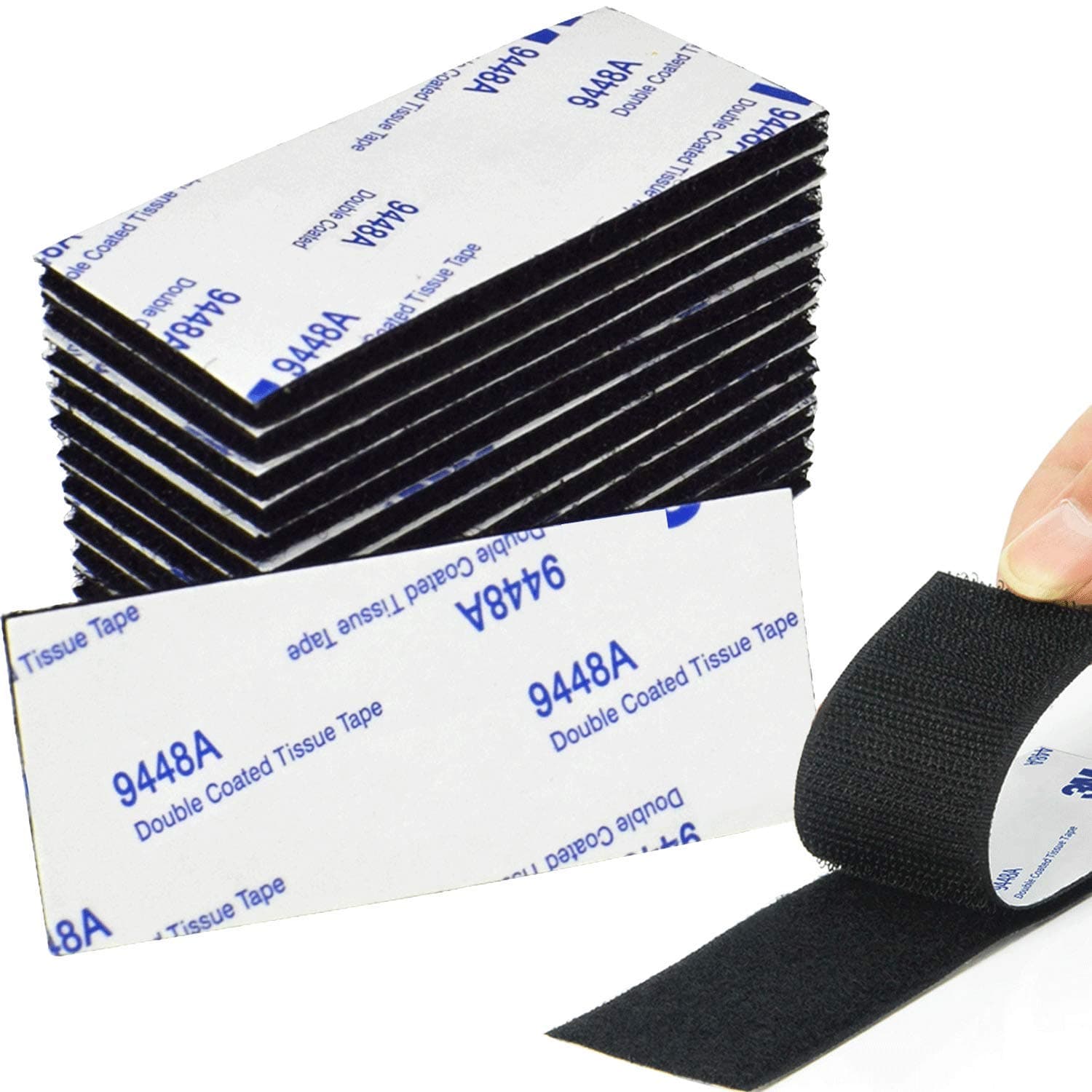 Double Sided Sticky Pads Hook Loop Pads, 15 Pcs Heavy Duty Adhesive Tape with Hook Loop Pad Sticky Fastening Tape, Black Rectangle