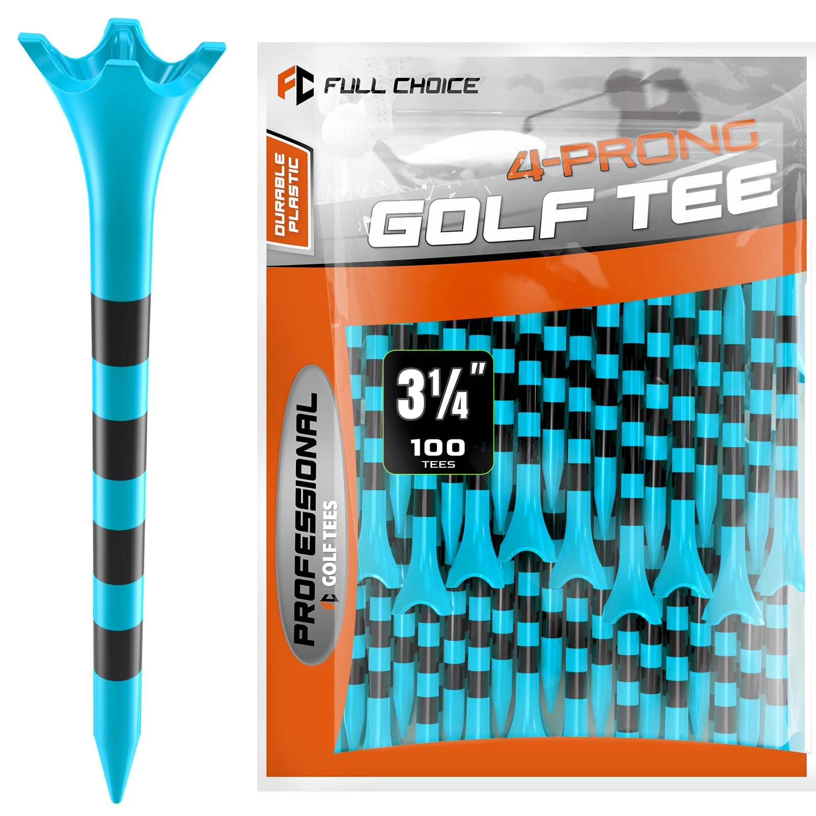 Professional Plastic Golf Tees 100 Pack (3-1/4" or 2-3/4"), Enhanced Durability & Stability, Engineered to Minimize Friction and Side Spin