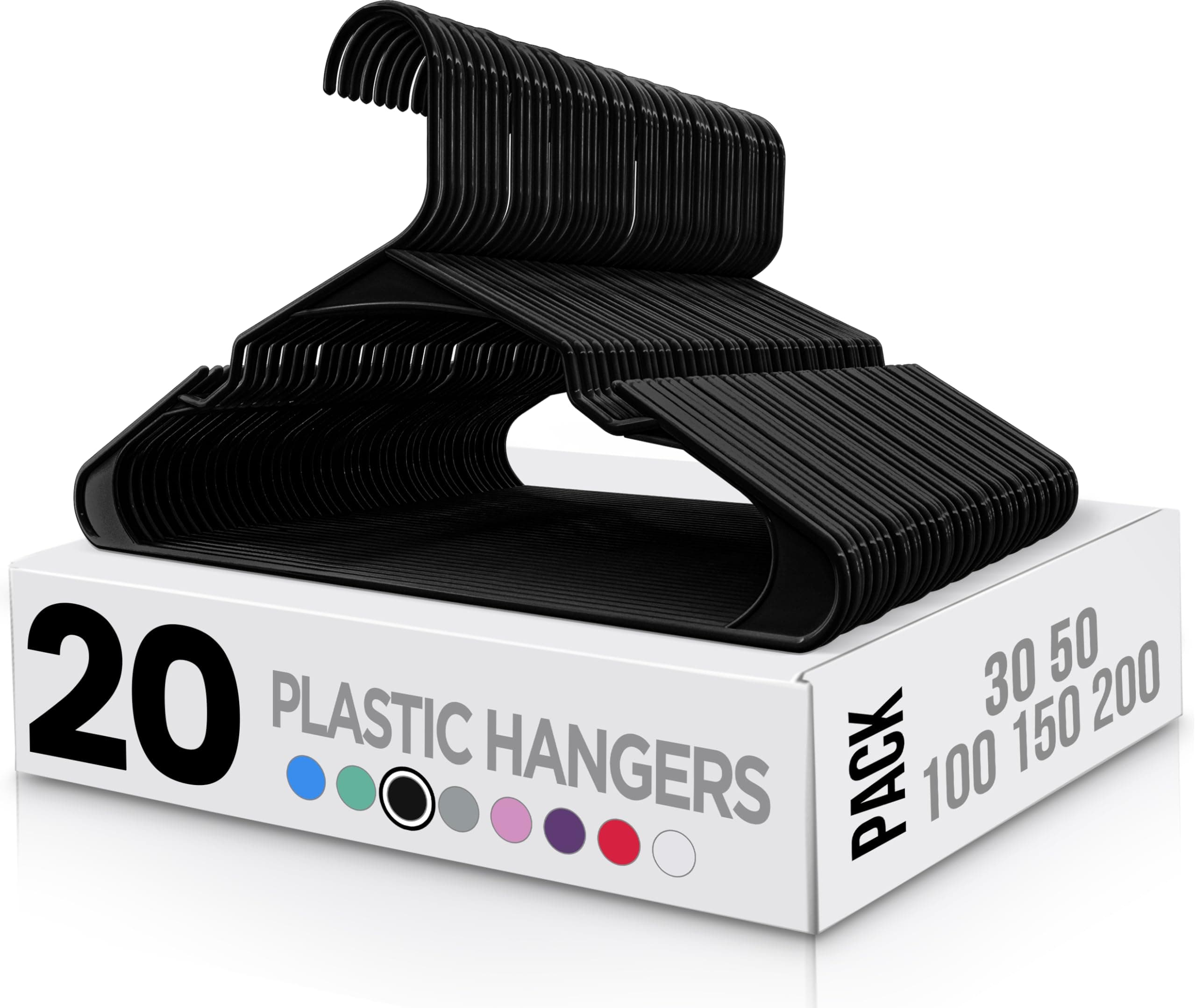 Utopia Home Premium Plastic Clothes Hangers - 20 Pack Durable Slimline Hangers with Trouser Bar & Shoulder Grooves, Space Saving Non-Slip Design for Coats, Jackets, Shirts & Suits - Black