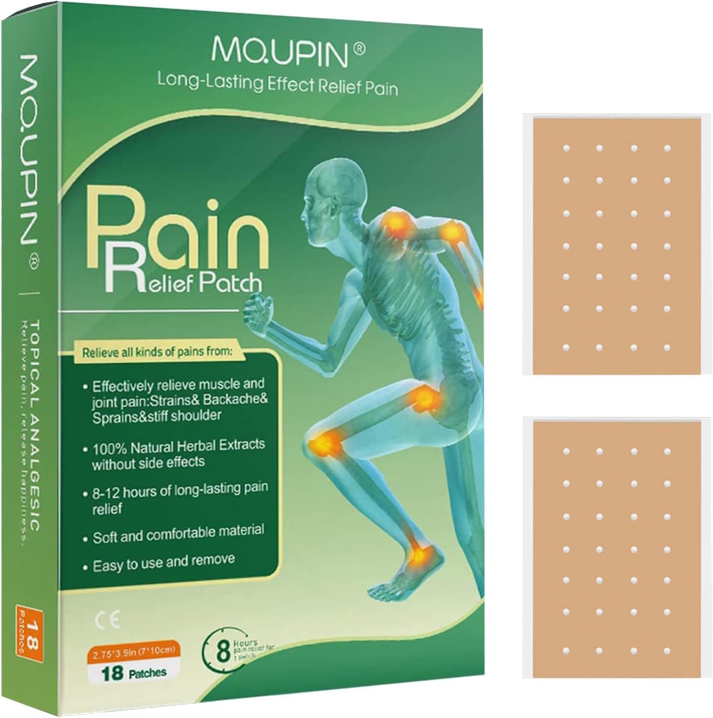 Pain Relief Plaster,MQUPIN Pain Relieving Patch,Long Lasting Effect Relief Knee Pain Backache Joint Muscle Cervical Vertebra Pain Relief Patch,Up to 24 Hours(7 * 10cm,18PCS)