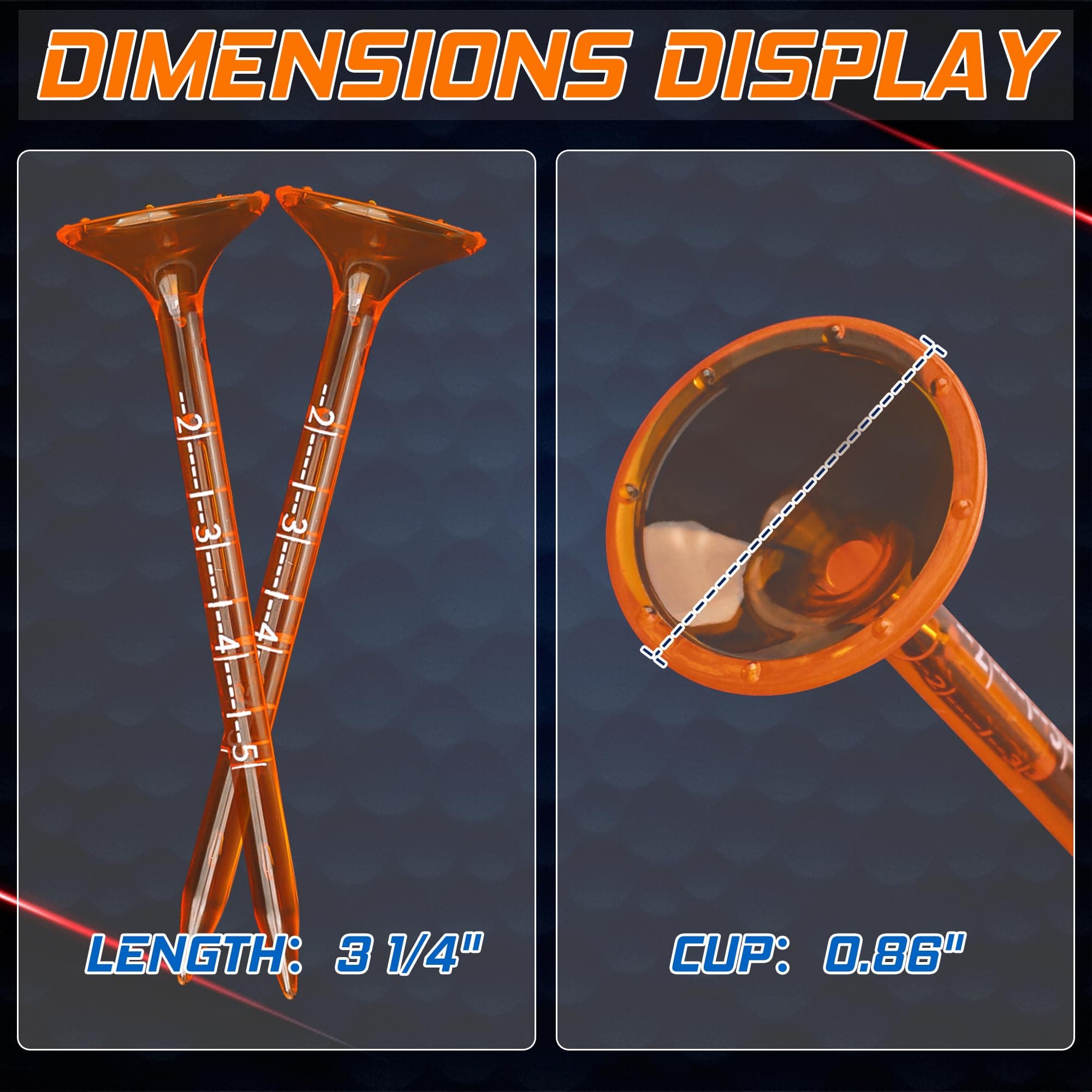 prowithlin Golf Tees, Golf Tees 3 1/4'' Unbreakable Orange Transparent Acrylic with Tick Marks, Plastic Golf Tees Reduce Side Spin & Friction, Long Golf Tees 8 Prongs - 50 Pack