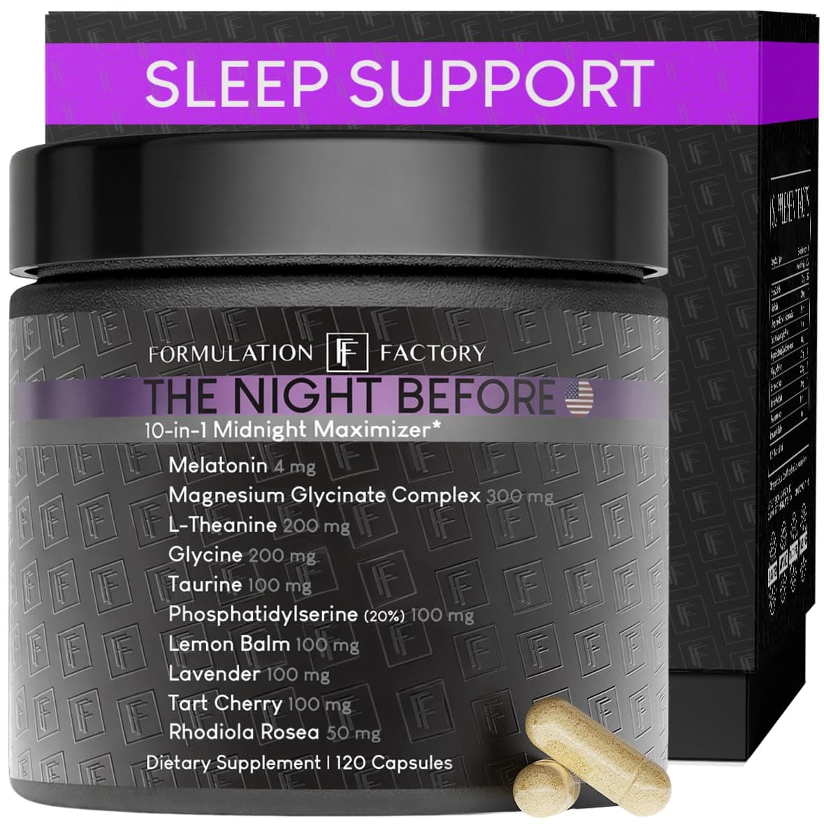 The Night Before 10-in-1 Midnight Maximizer Sleep Aid, Stress Relief, Cognition, Relaxation, Recovery, Focus, Magnesium Glycinate, L-Theanine & More, (120 Capsules – 2 Month Supply)
