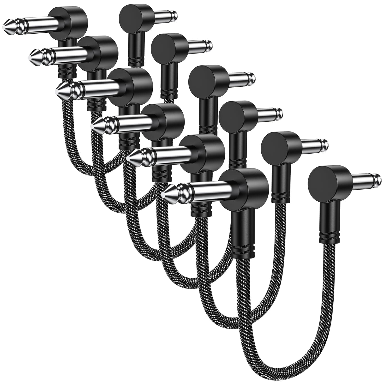 MOSWAG Guitar Patch Cables 6 Pack, 6 Inch Effect Pedal Instrument Cable 1/4" TS Right Angle Effect Pedal Flat Cables for Variety Pedals, Amplifiers, Mixing Console, Audio Equipment