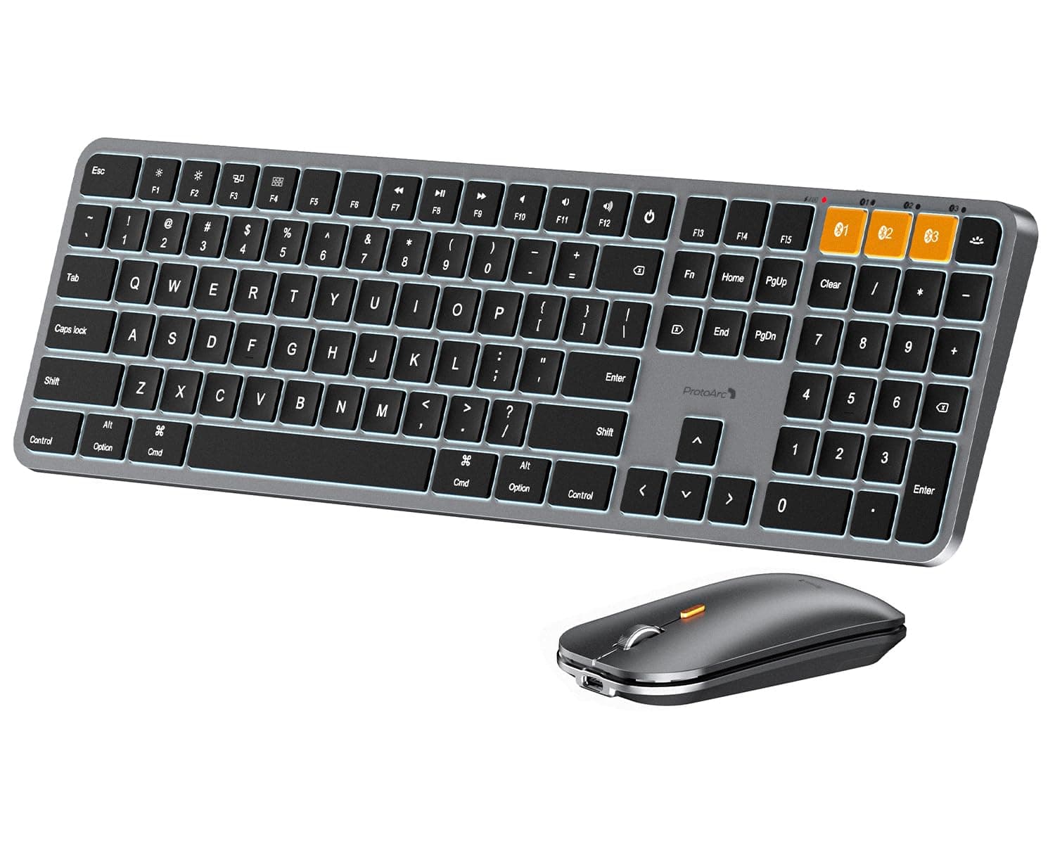 Backlit Bluetooth Keyboard and Mouse for Mac, KM100-A Full Size Wireless Keyboard Mouse for Mac, Multi-Device Rechargeable for MacBook Pro/Air, iPhone, iPad, Space Gray