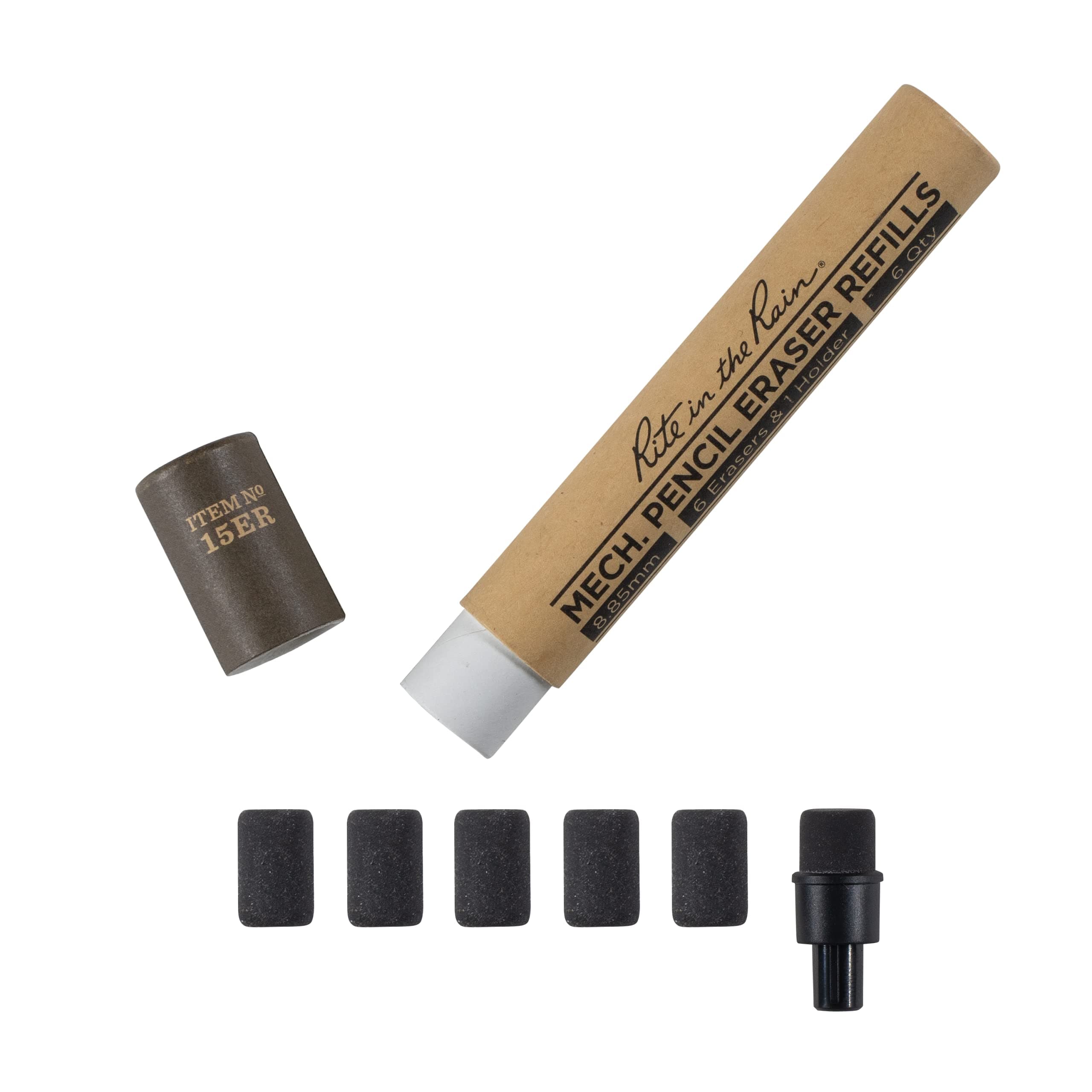 Weatherproof Eraser Refill Pack, 6 pack, fits 15 series Rite in the Rain Pencils (No. 15ER)