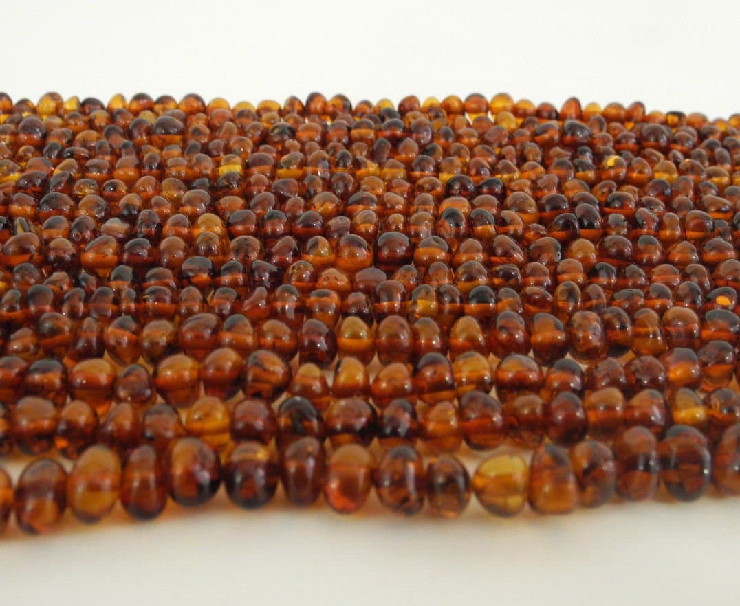 Genuine Baltic Amber Beads Strands Rounded Nuggets Extra Small Cognac Alluregem 33883