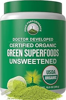Peak Performance Unsweetened Organic Greens Superfood Powder. Super Greens Powder with 25+ Organic Ingredients for Max Energy and Athletic Performance. Vegan Keto Green Juice Daily Drink