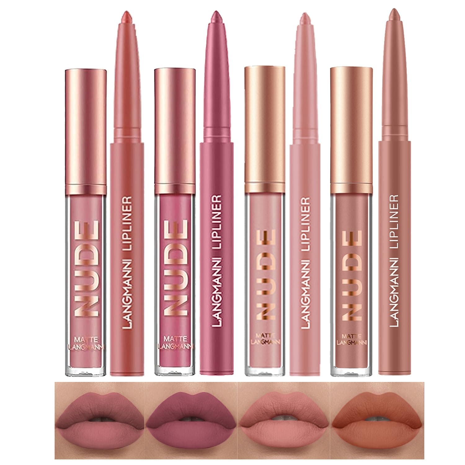 4pcs Matte Lipstick with Lipliners Durable Makeup Set,Long-Lasting Non-Stick Cup Not Fade Waterproof Pigmented Velvet Lipgloss Kit Beauty Cosmetics Makeup Gift for Girls(#12811)