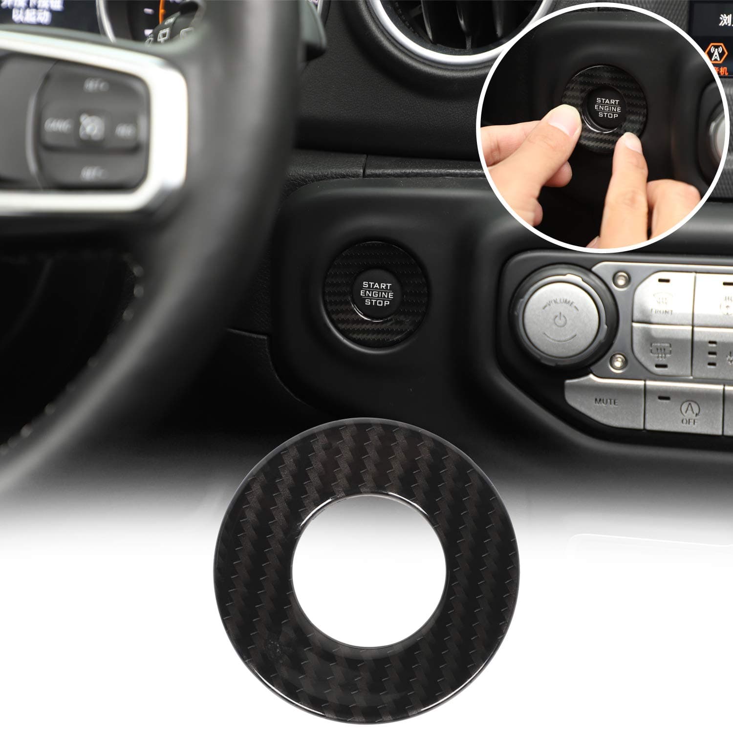 RT-TCZ for Jeep JL Push Start Stop Button Cover Trim Ring for Jeep Wrangler JL JLU Gladiator JT 2018-2024 Carbon Fiber Interior Accessories