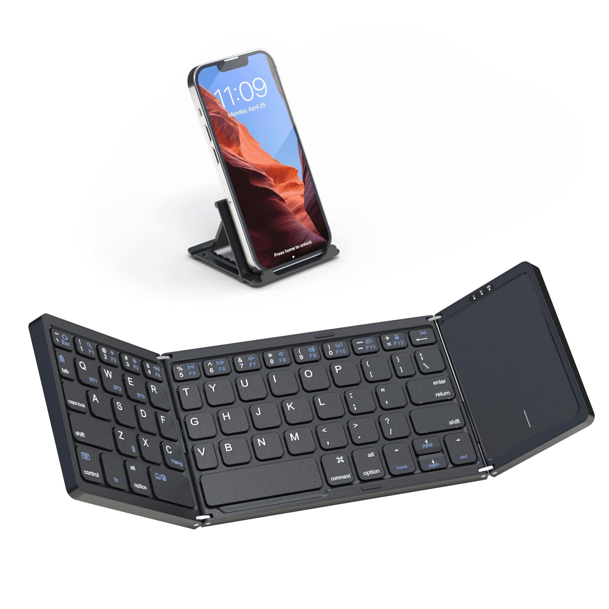 Foldable Bluetooth Keyboard, Folding Portable Wireless Keyboard with touchpad,Travel Pocket Keyboard for iOS Android Windows Mac Smartphone Tablet & Laptop, Sync Up to 3 Devices, Black