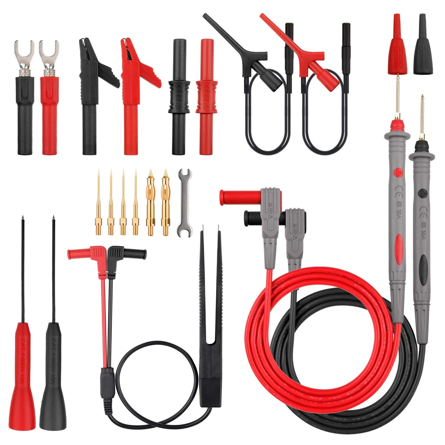 MICTL-038 Premium Test Leads Set, Digital Multimeter Leads Kit Multimeter Probes Electronic Multimeter Test Leads with Alligator Clips Set of 20