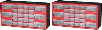Akro-Mils 26-Drawer Plastic Drawer Storage Cabinet for Garage Organization, Bead Organizer, Building Bricks Storage, Teacher Toolbox, Makeup Organizer, 20-Inch W x 6-Inch D x 10-Inch H, 10126 Red