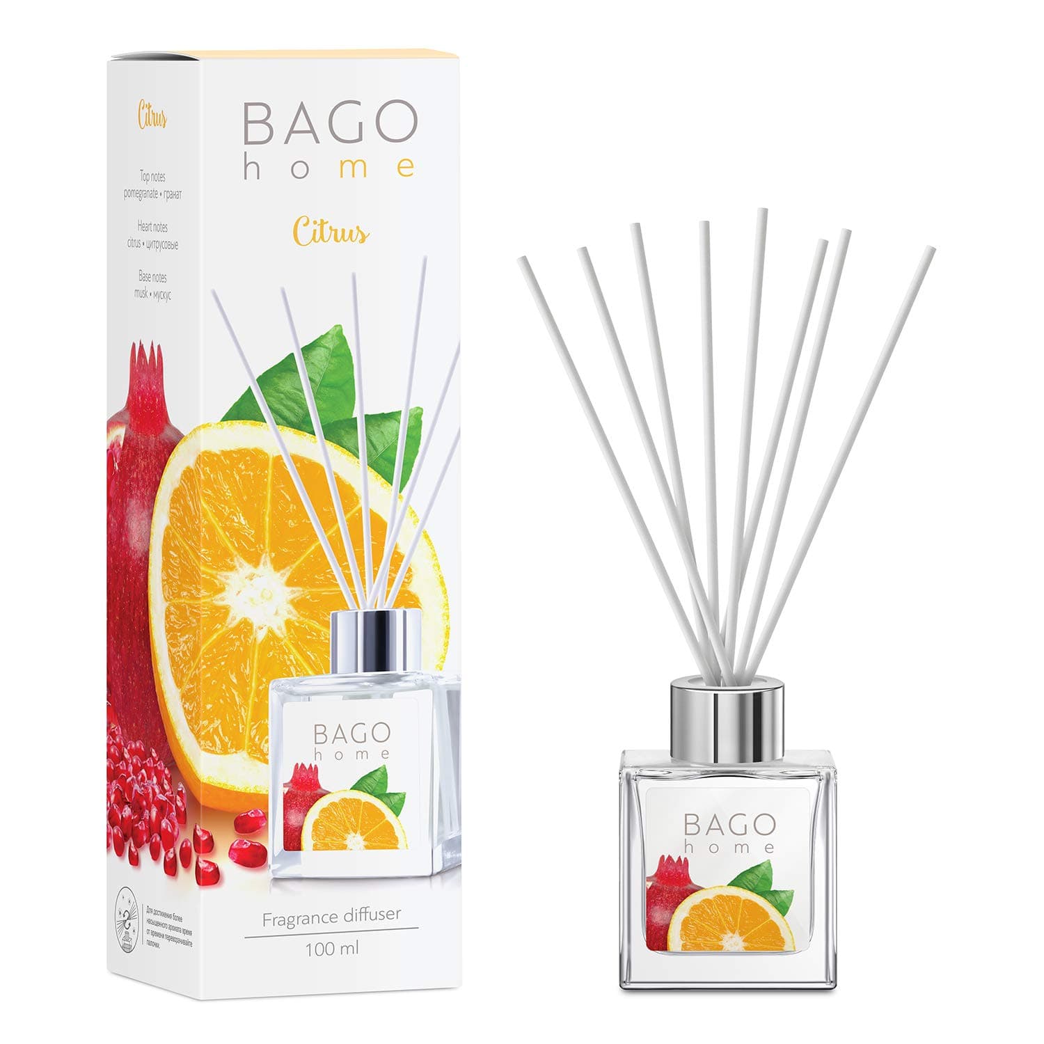 Reed Diffuser Set - Citrus | 3.4 Ounces (100 ml) | Alcohol-Free | Citrus, Pomegranate & Musk | 8 Reed Diffuser Sticks Inside | Great Home, Office, Bathroom Decor