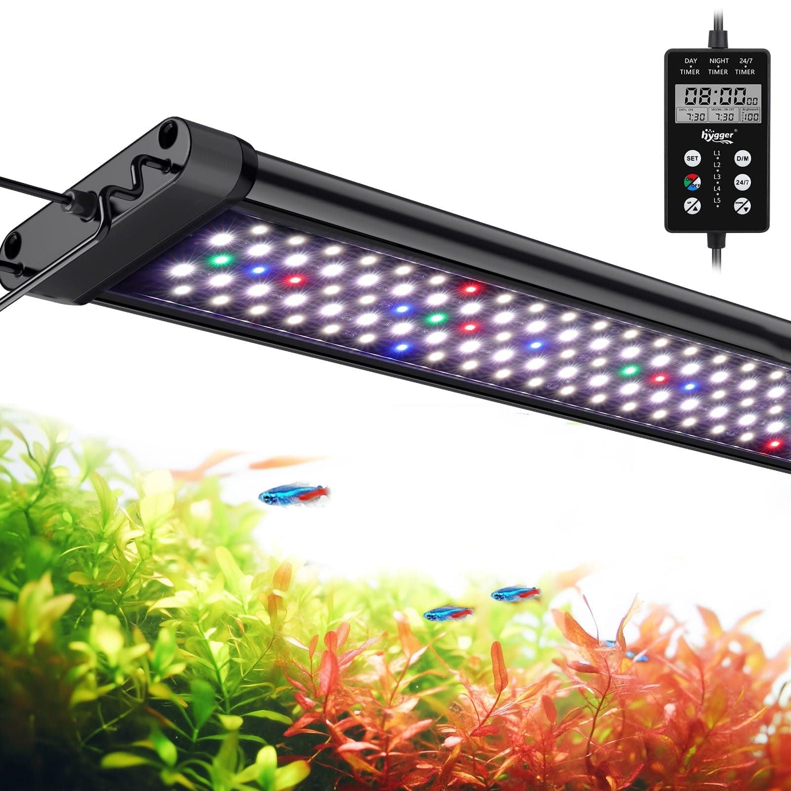 Custom LED Aquarium Light,Daylight-Moonlight & 24/7 Mode, Adjustable Brightness 8 Colors Full Spectrum Fish Tank Light for 30-36 Inches Freshwater Planted Tank Auto On Off Ramp Up Down