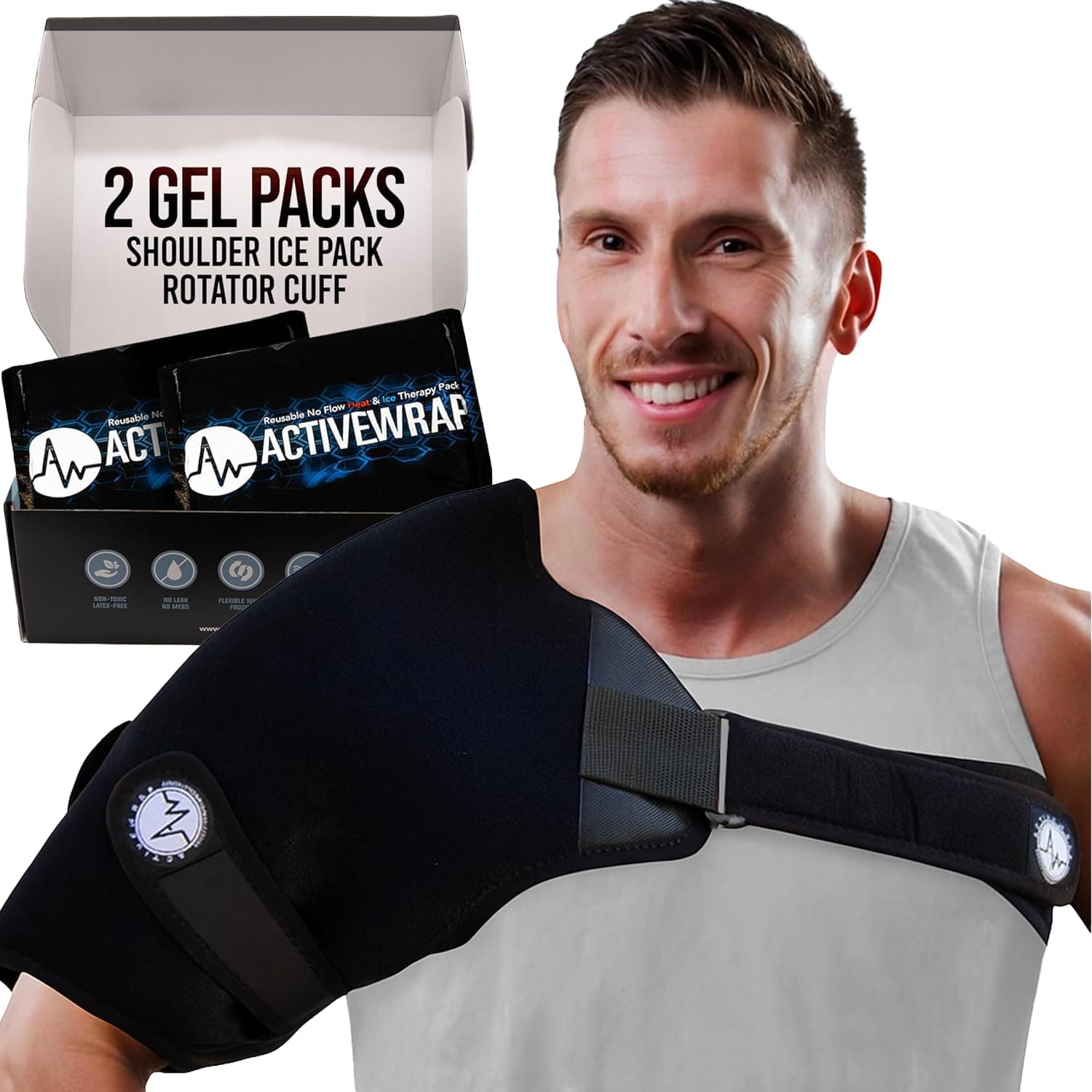 AW ACTIVEWRAP Shoulder Ice and Compression Support for Rotator Cuff Injuries Recovery BAWSH11 - Large Reusable Hot Cold Packs Included