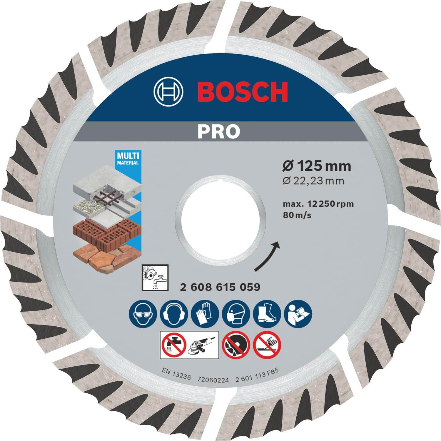 PRO Multi-Material Long Life Diamond Cutting Disc 125 mm (Bore 22.23 mm, for Concrete and Reinforced Concrete, Professional Accessory for Angle Grinders)
