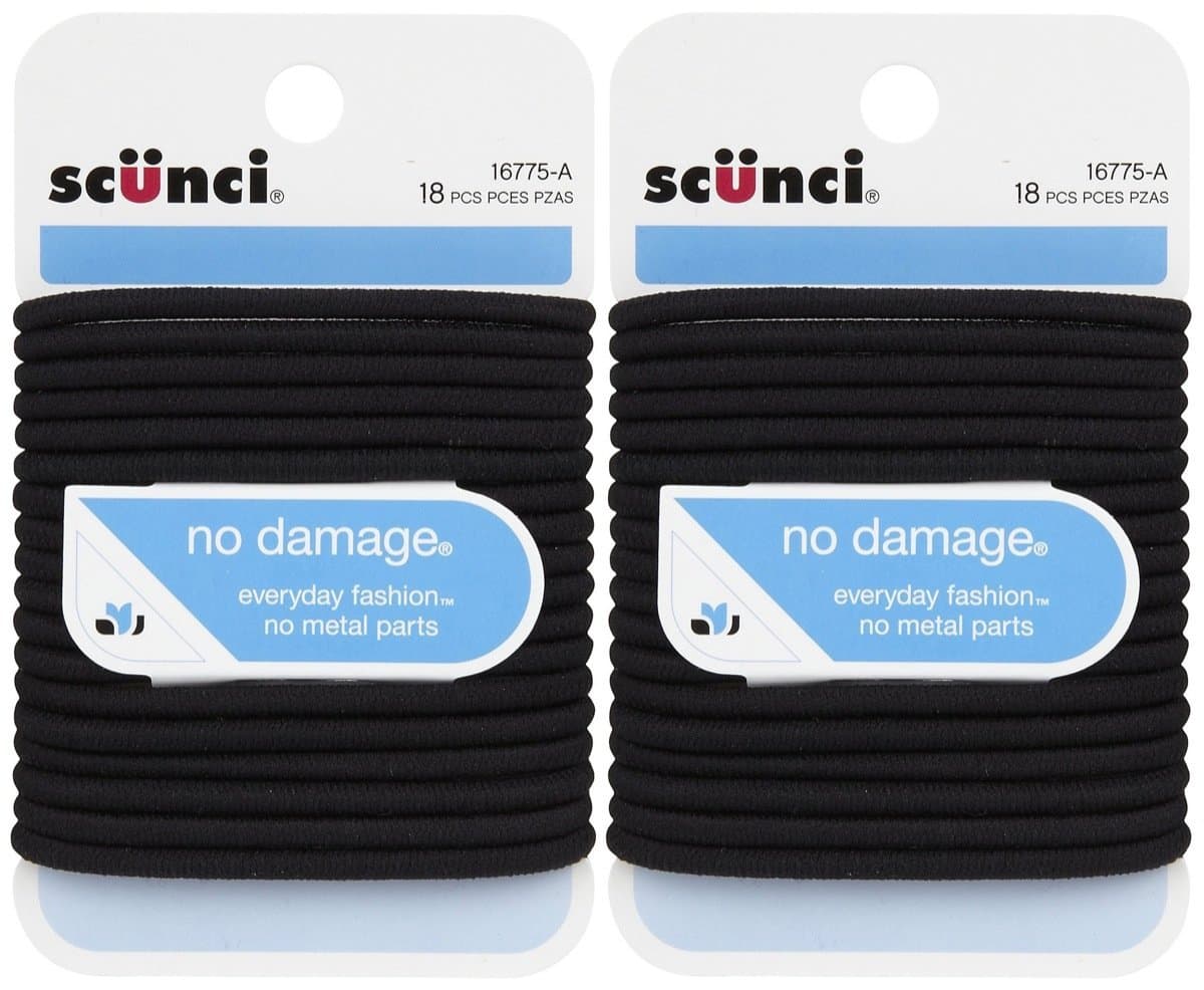 ScunciComfortable All Day Medium Hold, Black 18 ea (Pack of 2)