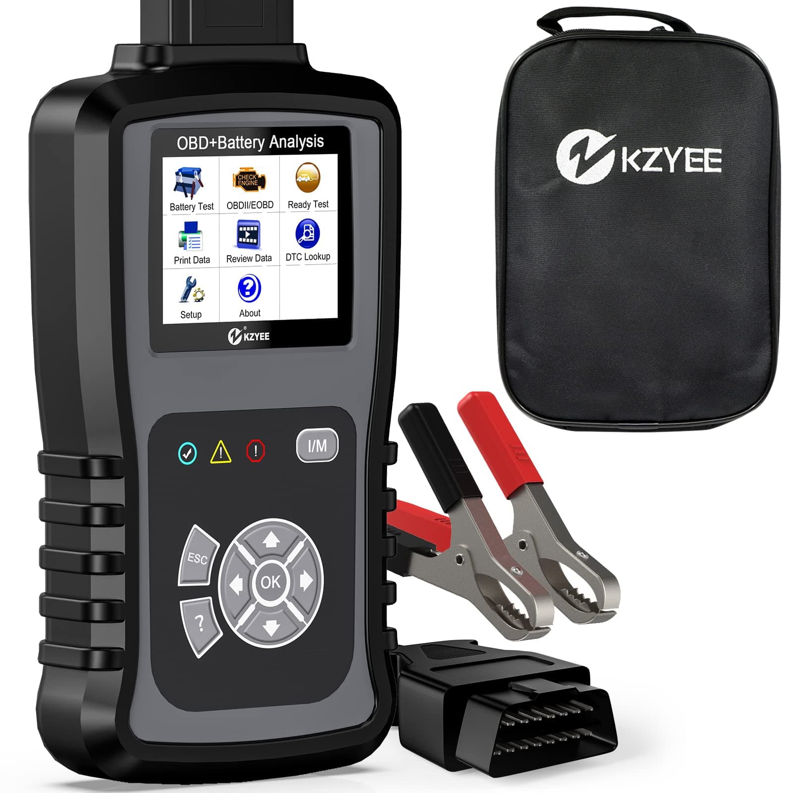 KZYEE KM301 OBD2 Scanner with Battery Tester, Check Engine Light Code Reader Car Diagnostic Scan Tool for OBD2 Vehicles, 100-2000 CCA Battery Tester with Cranking and Charging Systems Analysis