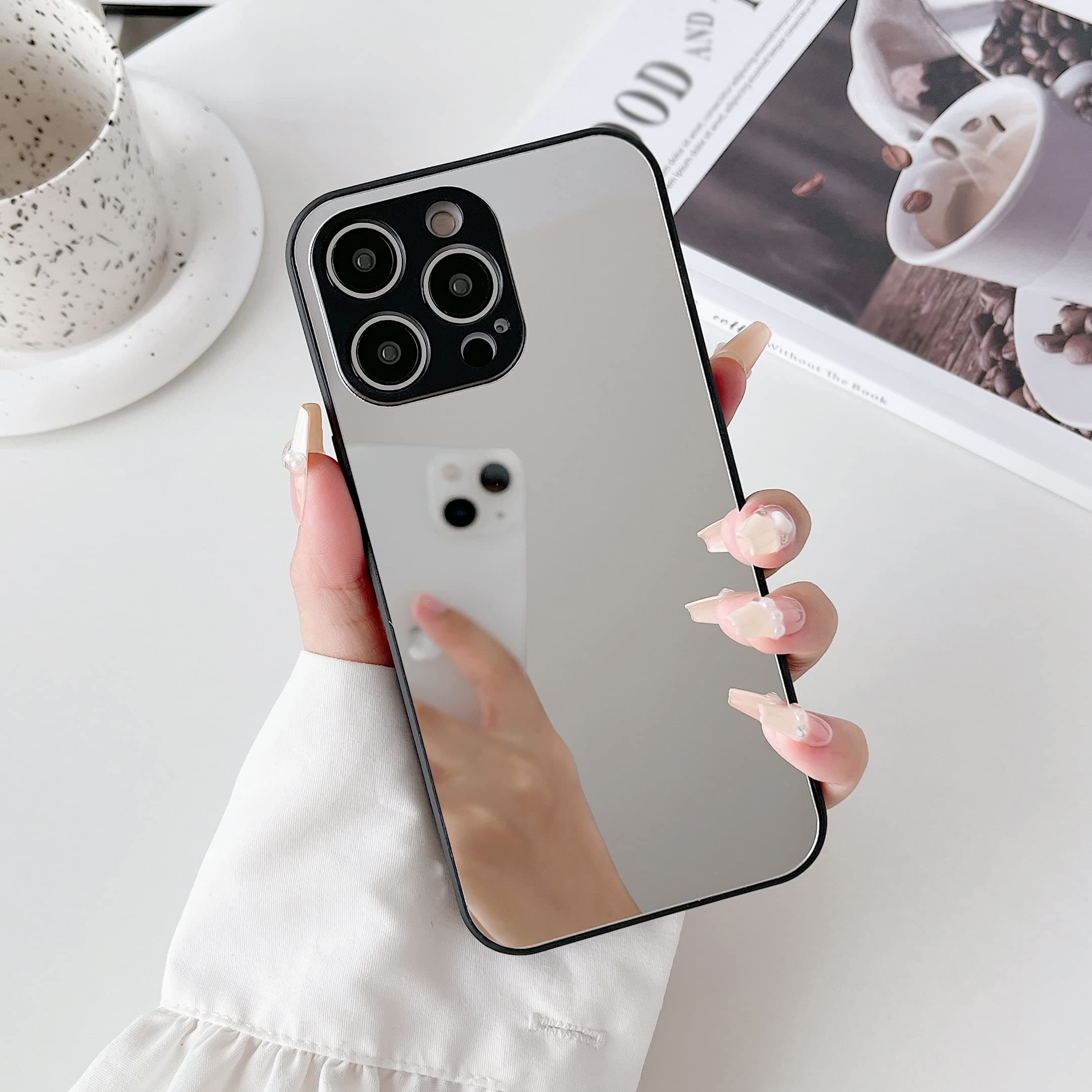 ZTOFERACase for iPhone 14 Pro Max, Luxury Mirror Makeup Case Clear Bright Back Soft TPU & Hard PC Slim Case, Full Camera Protective Shockproof Anti-Scratch Cover for iPhone 14 Pro Max 6.7 inch- Black