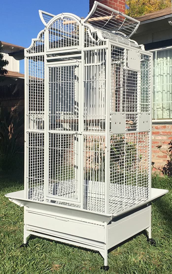 Large Elegant and Durable Wrought Iron Open Play Top Perch Stand Bird Parrot Rolling Cage with Solid Plated Metal Feeder Doors Side Nest Door, Include Metal Seed Guard