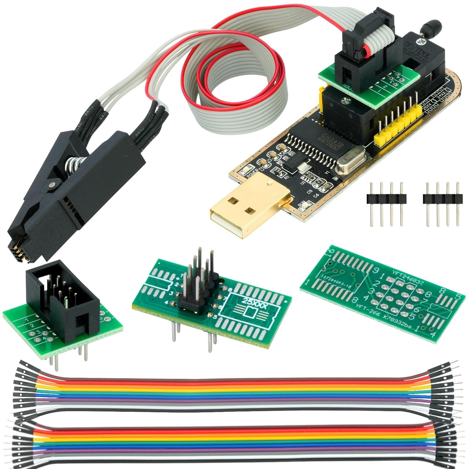 WWZMDIB CH341A EEPROM BIOS Programmer SPI I2C + SOIC8 SOP8 Clip + SOP8 SOP16 Conversion Plate for 24 25 Series Flash