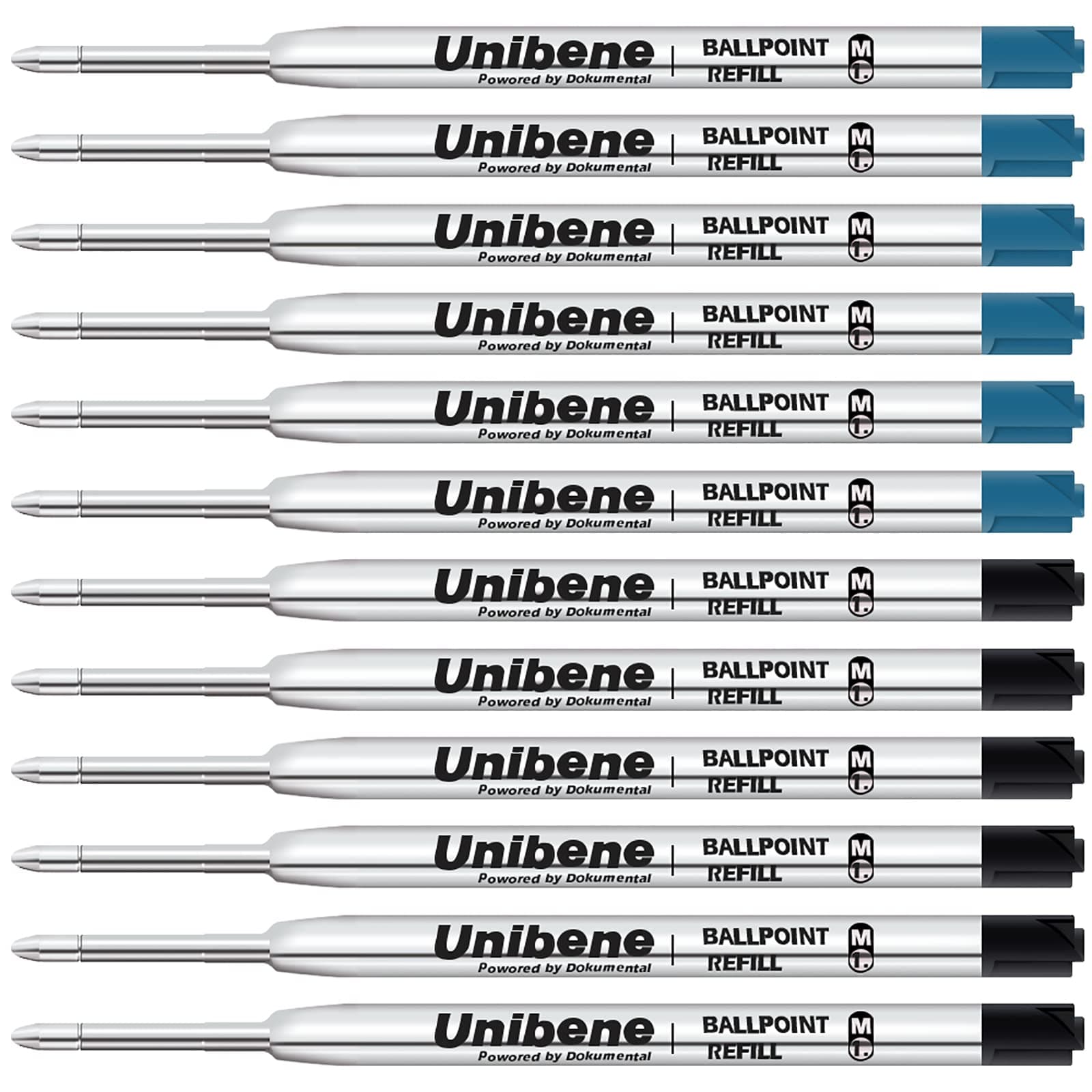 Unibene Parker Compatible Ballpoint Refills 12 Pack,1.0mm Medium Point-6 Black&6 Blue, Smooth Writing Replaceable German Ink Tactical Pen Refills for Parker Ballpoint/UZI Pen