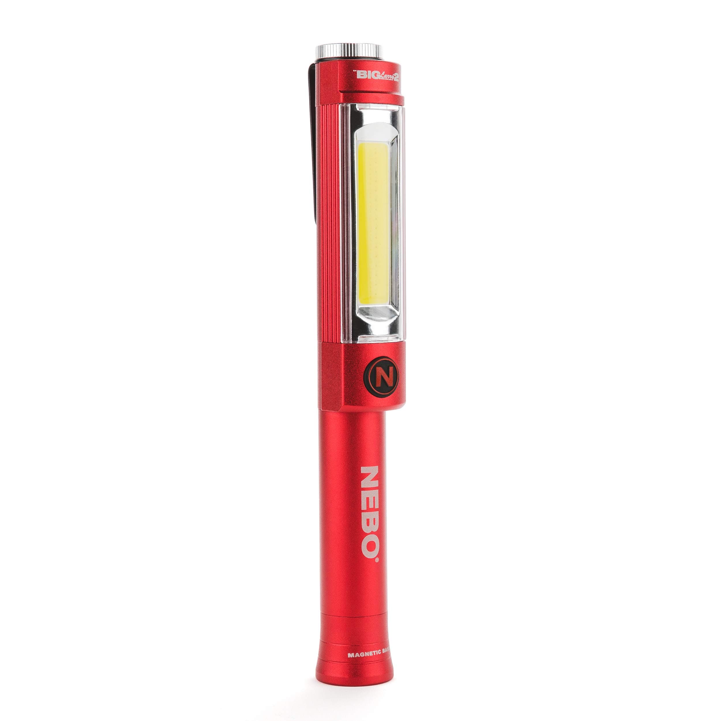 Big Larry 2 Work Light | 500 Lumens, 4 Light Modes, Magnetic LED Flashlight & Portable COB Task Lamp, Battery Powered, Pocket Clip, Water Resistant, Includes 3x AA Batteries — Red