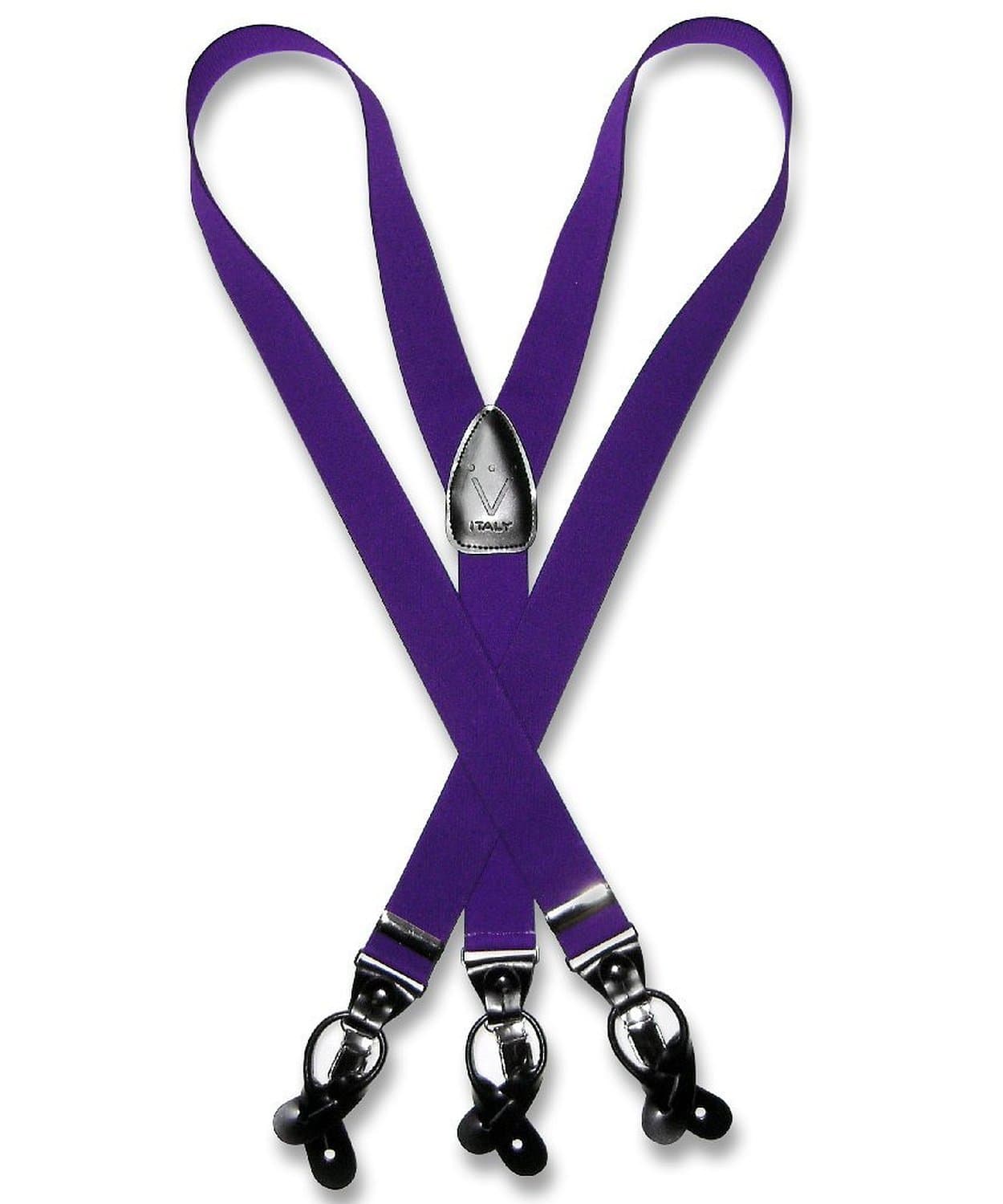 Vesuvio NapoliMen's Solid PURPLE SUSPENDERS Y Shape Back Elastic Button & Clip Convertible
