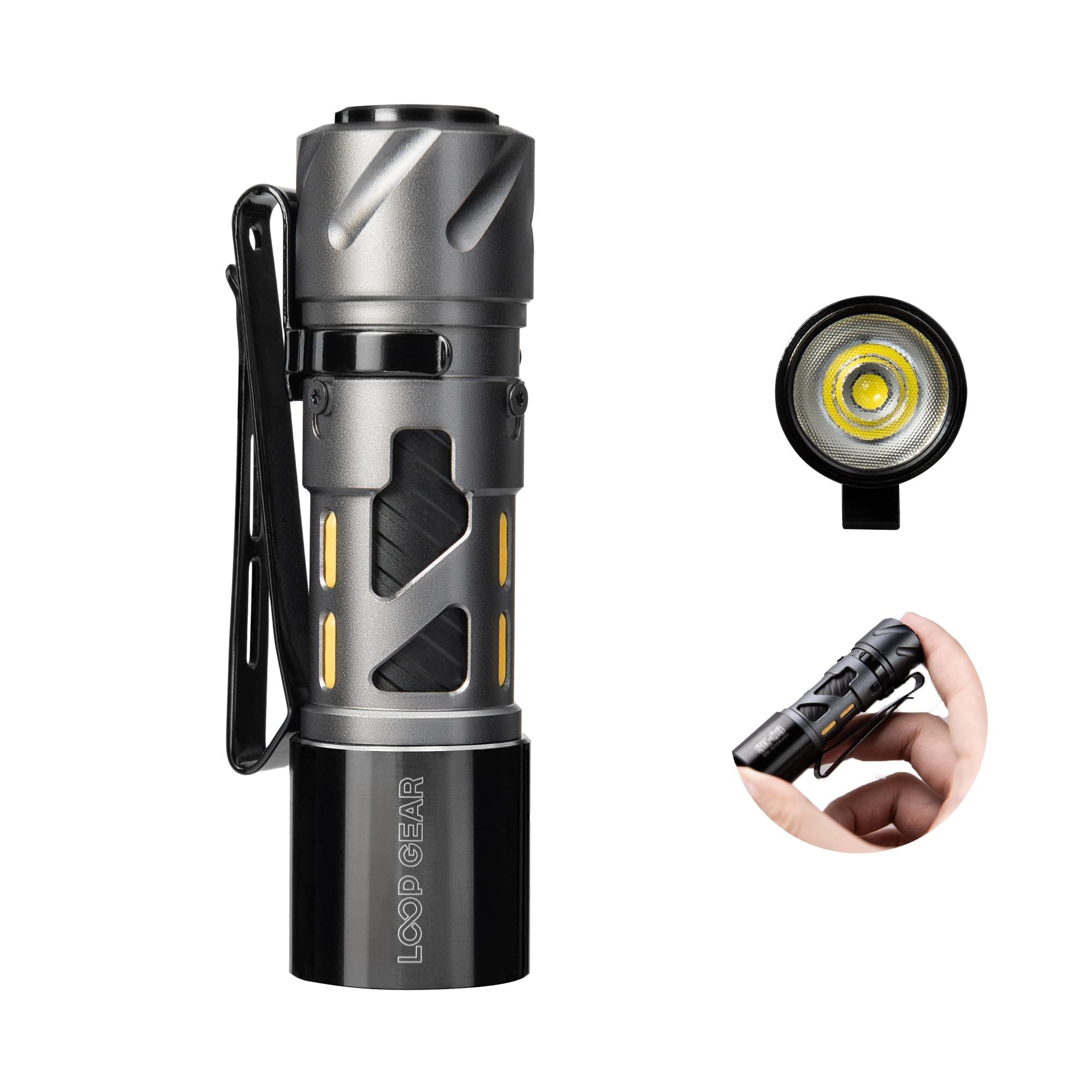 LOOP GEAR SK03 LED Rechargeable Flashlight with Side Light and 4 Color Filters, 10 Modes, Super Bright Pocket Flashlight with Clip for Outdoor, Camping, Emergency