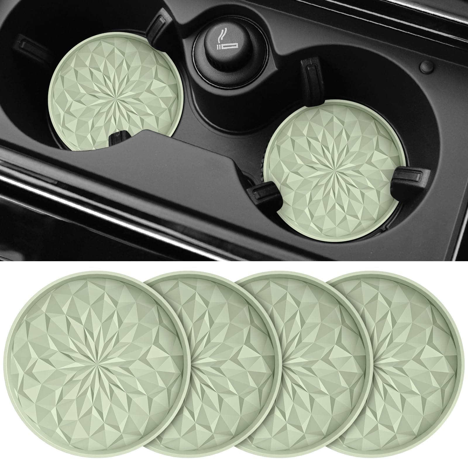 ME.FAN Car Coasters for Cup Holders [4 Pack] - 2.75In Silicone Auto Mug Mats - Universal Non-Slip Recessed Car Interior AccessoriesDesert Sage
