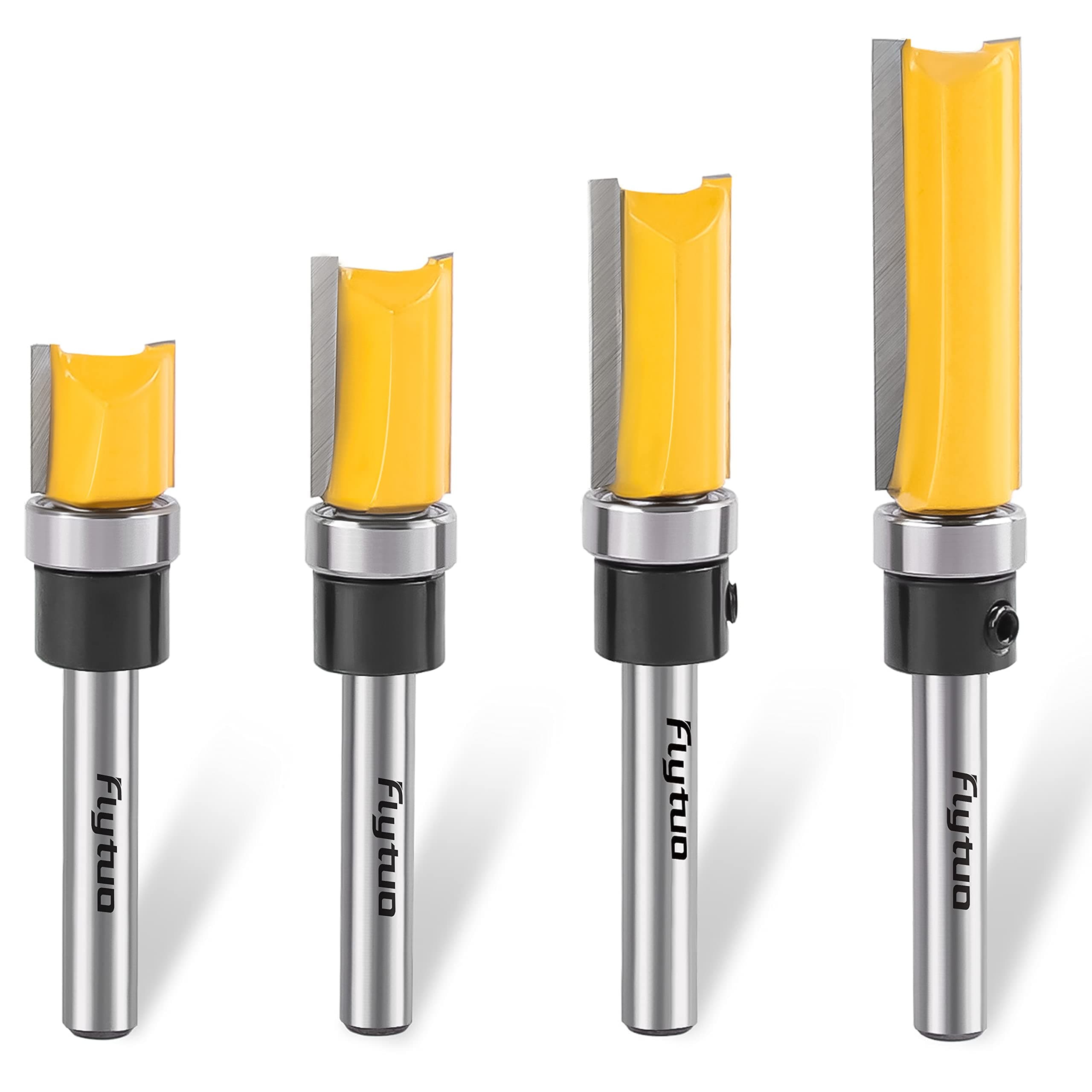 4PCS Pattern Flush Trim Router Bits Set 1/4 Shank, Carbide Top Bearing Flush Trim Router Bits, Template Guide Woodworking Milling Cutter Tool(Cutting Dia: 1/2")