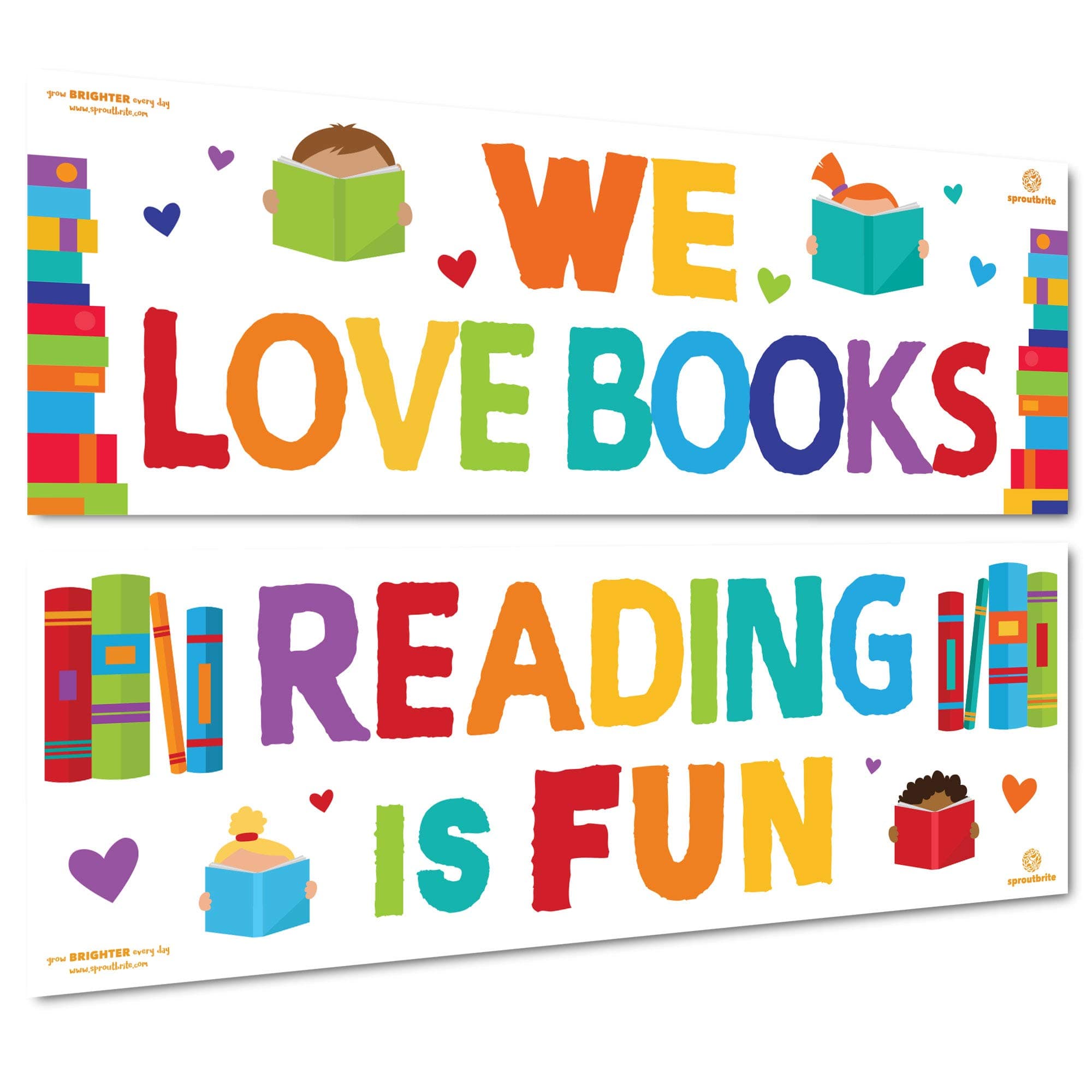 Sproutbrite 2 Large Reading Posters for Classroom - 13.5”x39” Banner and Poster for Teachers - Reading and Wall Decor for Pre School, Elementary and Middle School - Promotes a Positive Attitude Toward Reading