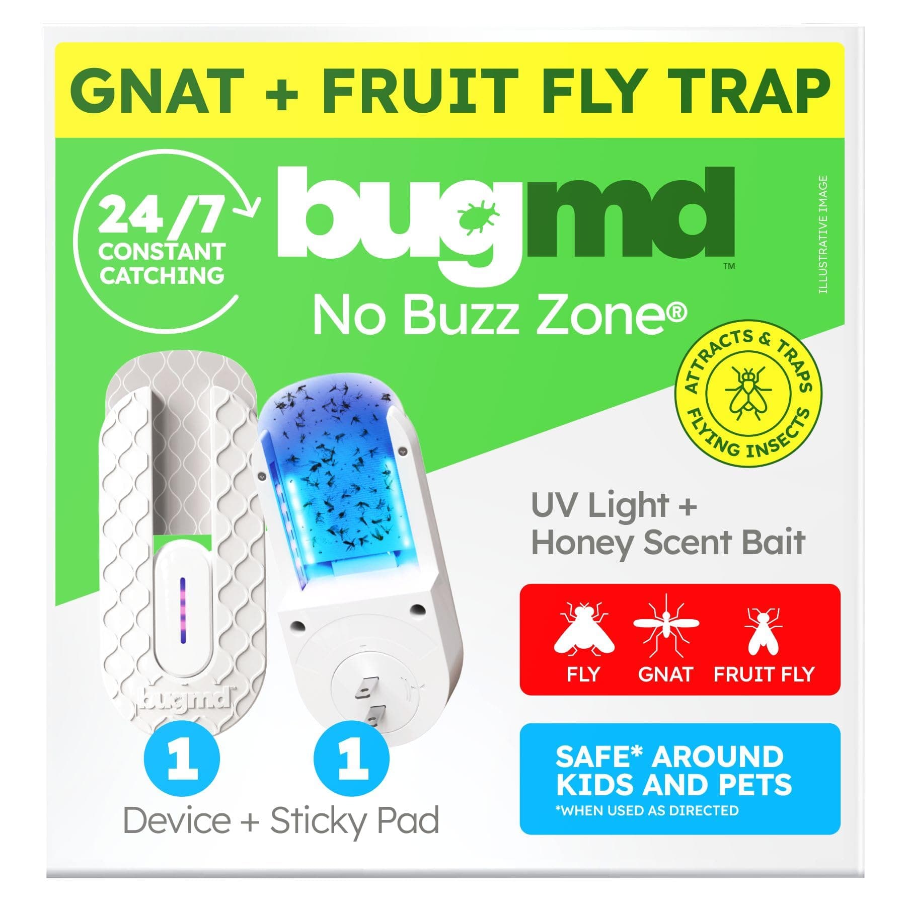 - BugMD No Buzz Zone Fruit Fly Traps for Indoors with Honey Scent Bait & UV Light – Gnat Traps for House Indoor, Plug In Fly Trap Indoor, Bug Zapper Alternative, Mosquito Trap for Home