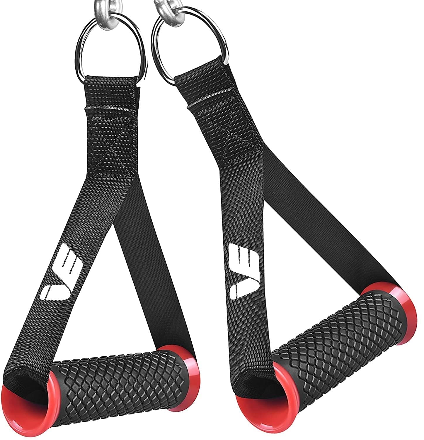 - Gym Handles- with Solid ABS Cores and Welded D-Rings, Strong Nylon Webbing,Resistance Band Handles, Cables Handles Compatible with Cable Machines [1Pair] (Red)