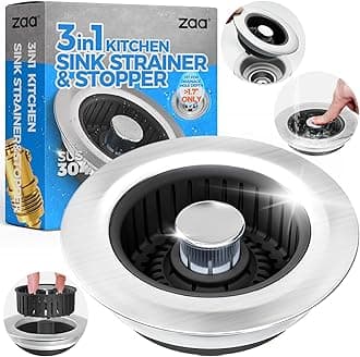 zaa Upgraded 3in1 Kitchen Sink Drain Strainer and Sink Stopper, Stainless Steel Kitchen Drain Plug & Cover with Anti-Clogging Basket Strainer, Fit US Standard 3-1/2'' Sink Drain Hole, Brushed Black
