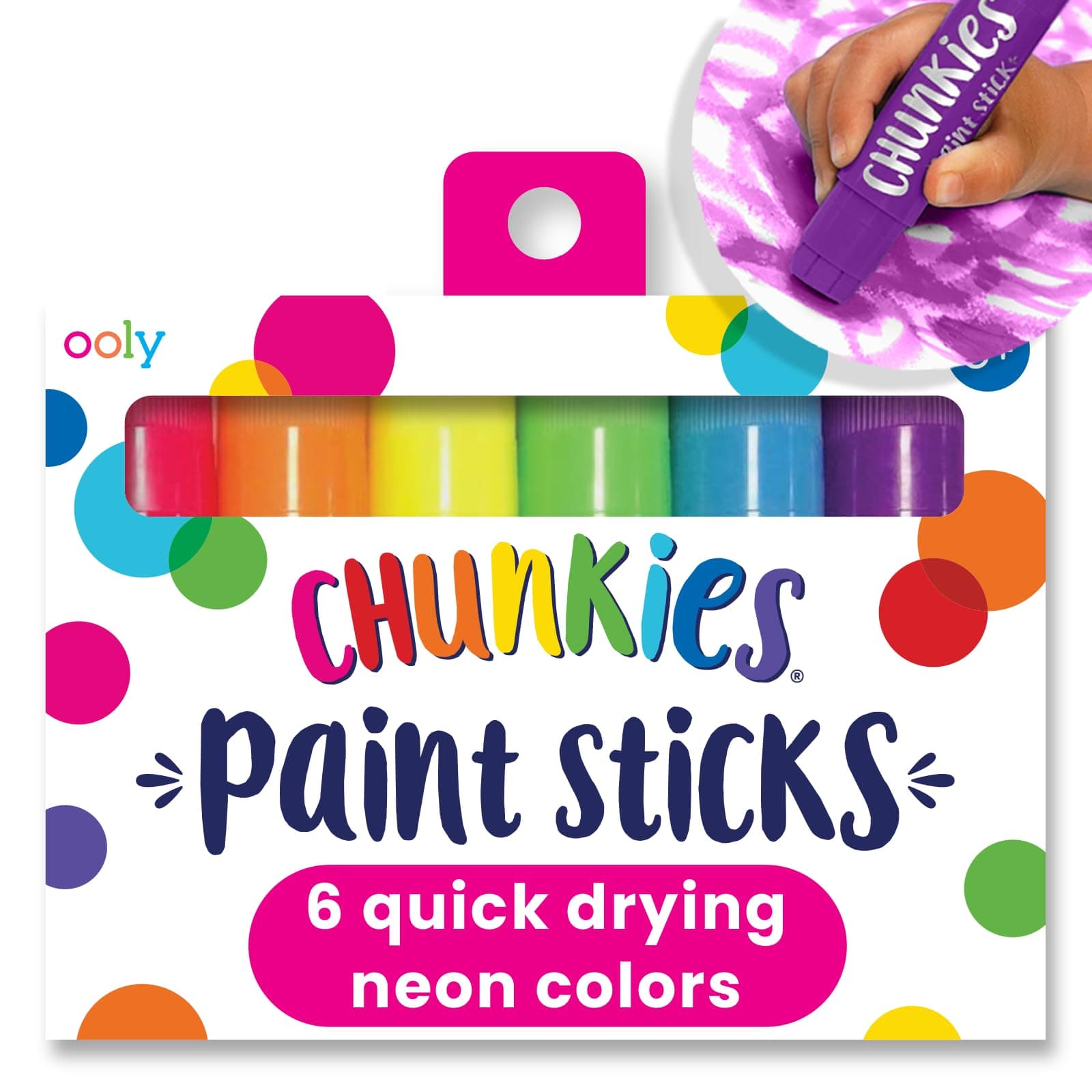 Ooly Chunkies 6 Neon Paint Sticks For Kids, Tempera Paint Sticks Neon Colors Set, No Mess Quick Drying Art Supplies for Toddlers and Kids