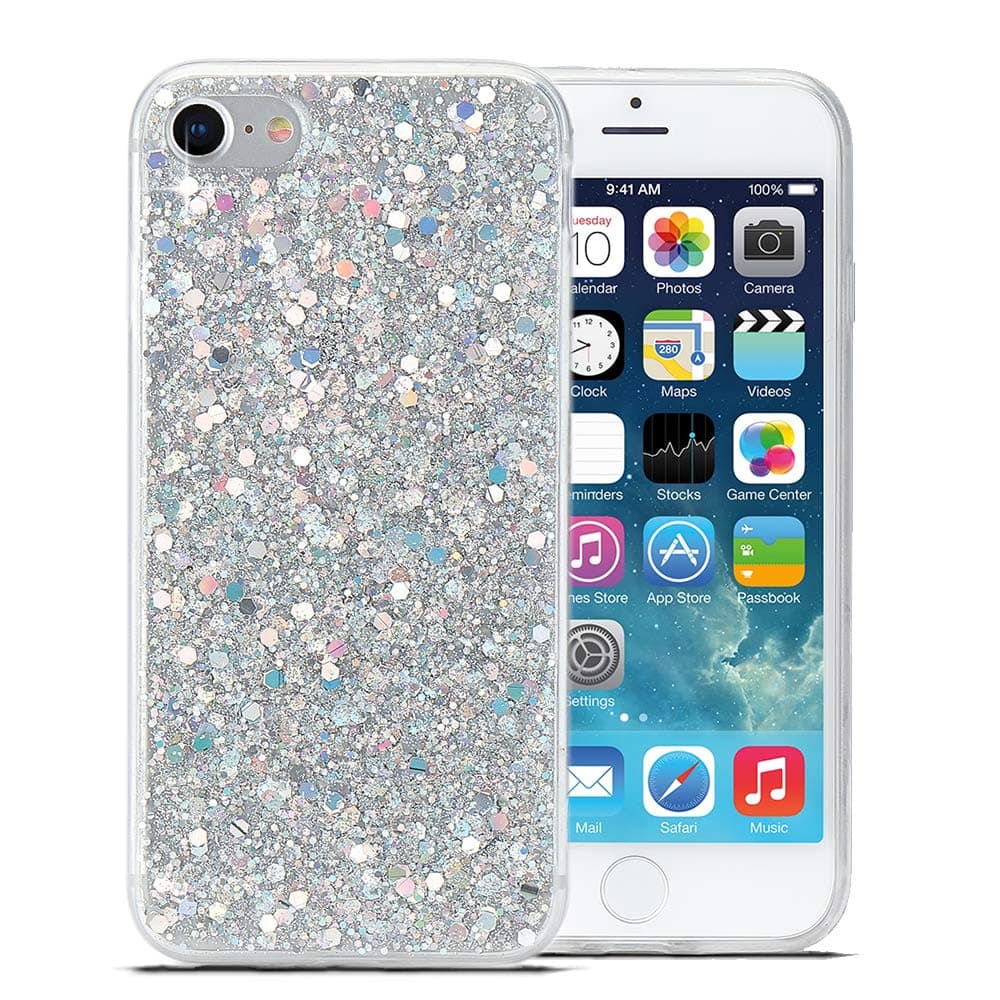 LCHULLE iPhone 5 Glitter Case iPhone 5S Case Star Paillette Sparkle Bling Ultra Thin Shockproof Protective Back Cases for iPhone SE Silver