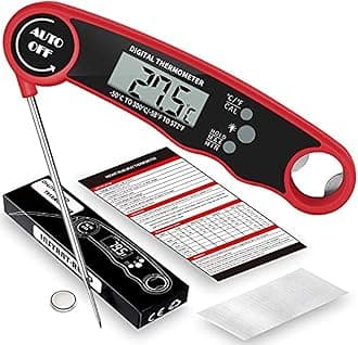 Instant Read Meat Thermometer - Best Waterproof Ultra Fast Thermometer with Backlight & Calibration. M&J Digital Food Thermometer for Kitchen, Outdoor Cooking, BBQ, and Grill!