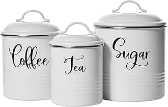 Kitchen Storage Canisters Set of 3 White Airtight Storage Canisters for Coffee, Sugar, Tea
