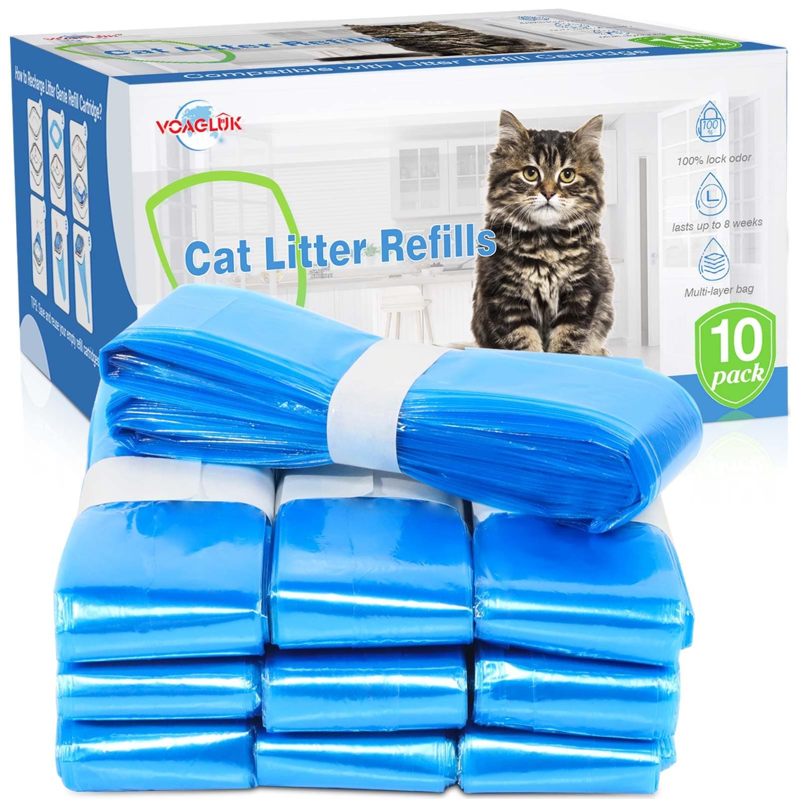 10 Pack Cat Litter Refill Bags 100% Enhanced Odor Control Generic Litter Refills Compatible with Standard, Plus, XL Pail