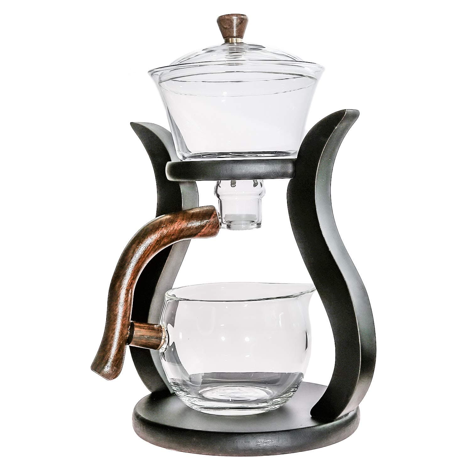 RORA Glass Teapot Set Semi Automatic Drip Rotating with Infuser Lazy Kungfu Tea pot Set (Bamboo)