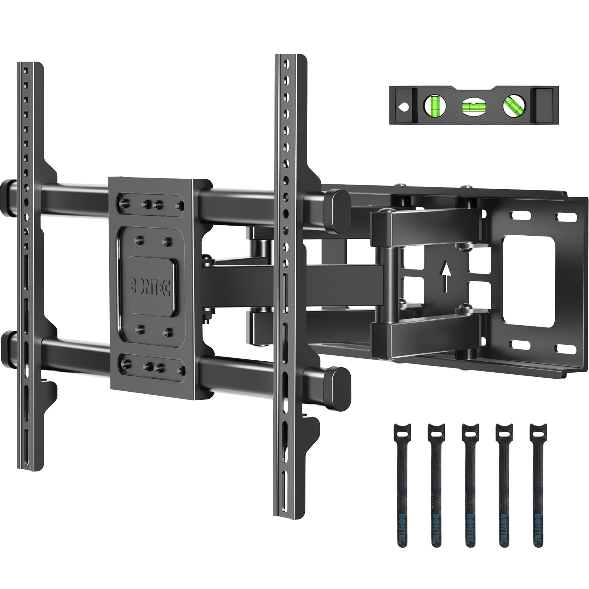 BONTEC Full Motion TV Wall Mount for 37-85 Inch TVs, Hold up to 132lbs, Max VESA 600x400mm, Swivel Tilt Dual Arms, Adjustable Viewing Angle, Fits 16" Wood Studs, Easy Assembly