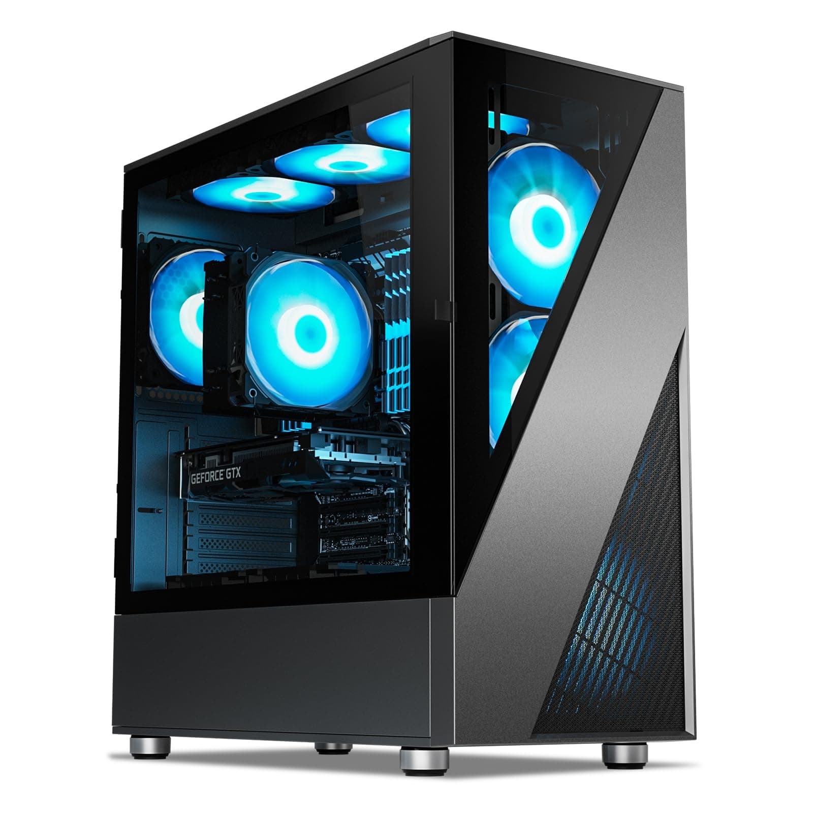 DARKROCK A8-X Mid-Tower ATX PC Case with Tempered Glass and Mesh Panel, 1x120mm PWM & ARGB Fan Included, Type-C & USB 3.0, Support for 360mm Radiator (Black)